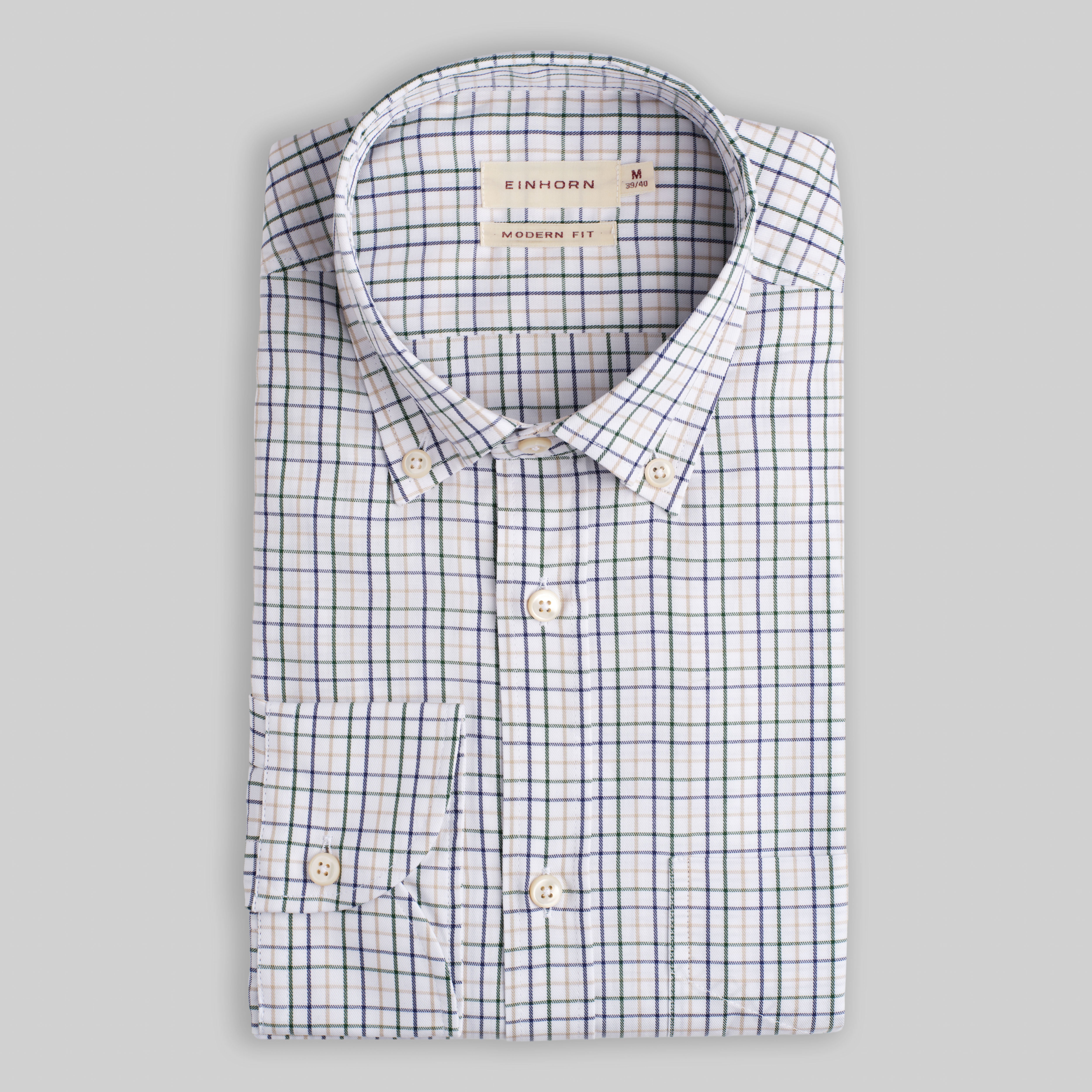 Hemd Modern Fit Twill blau / beige kariert