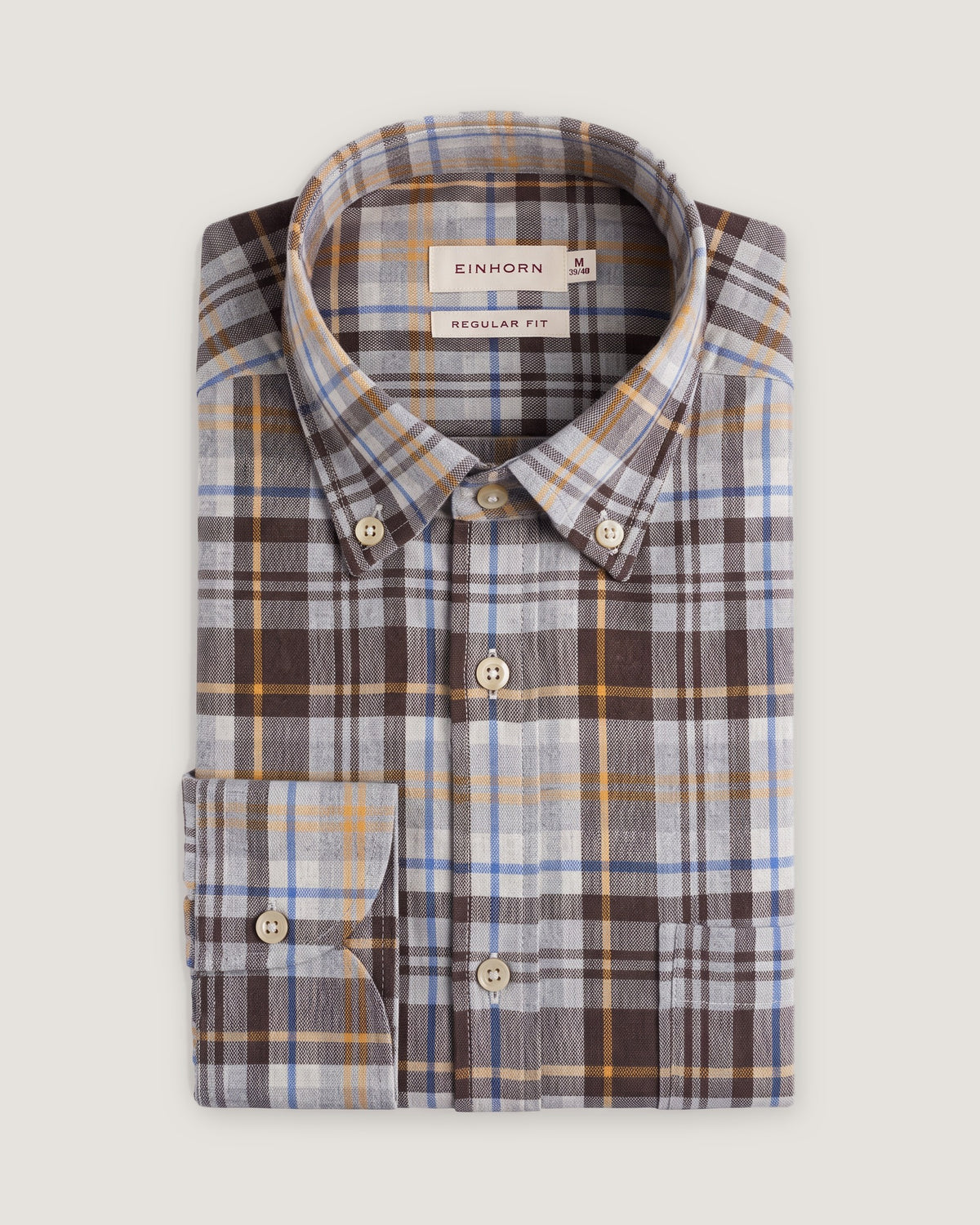 Hemd Regular Fit Flanell Check Braun/Gelb mit Button Down und Brusttasche