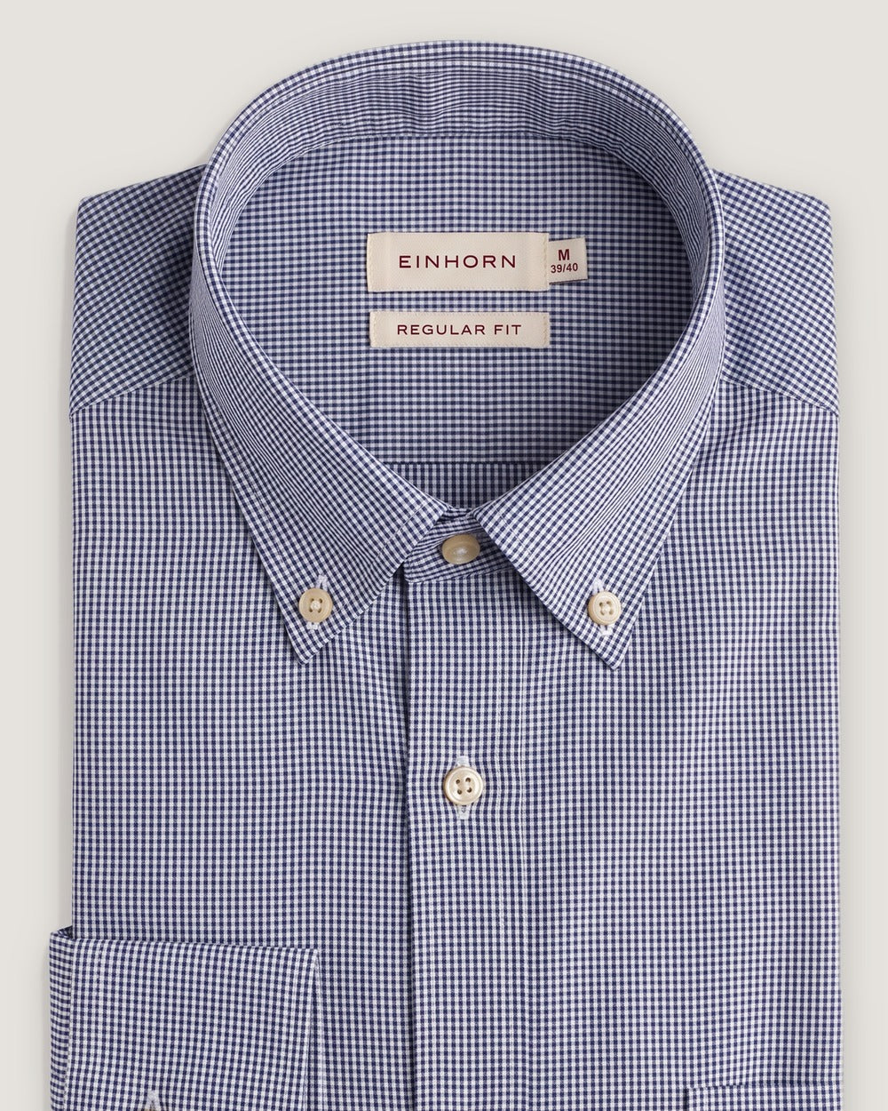Hemd Regular Fit Mikro Karo Blau mit Button Down und Brusttasche, Detail Kragen