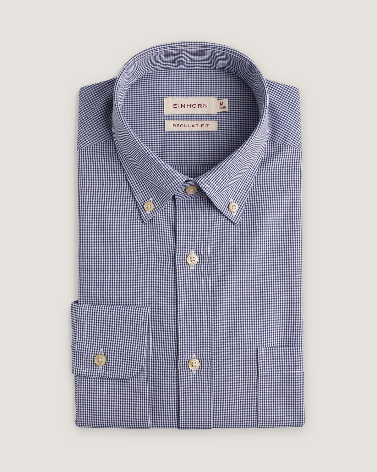 Hemd Regular Fit Mikro Karo Blau mit Button Down und Brusttasche