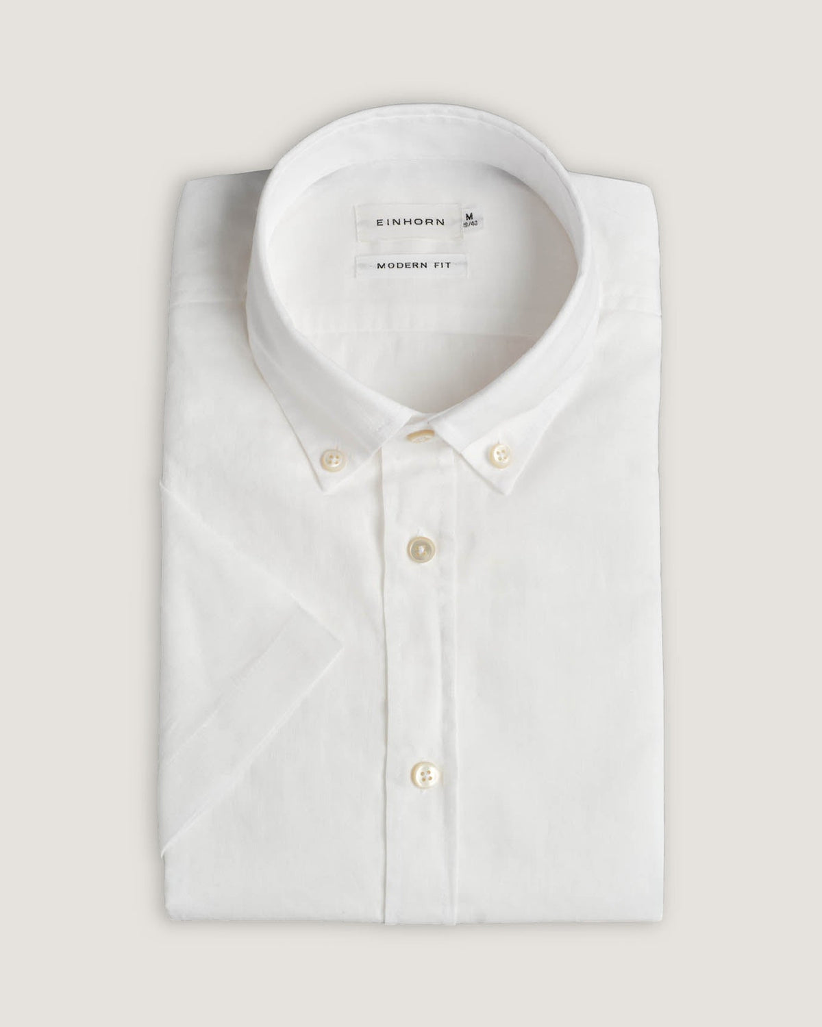 Kurzarm-Leinenhemd Modern Fit Button Down Weiss – Detailansicht 1