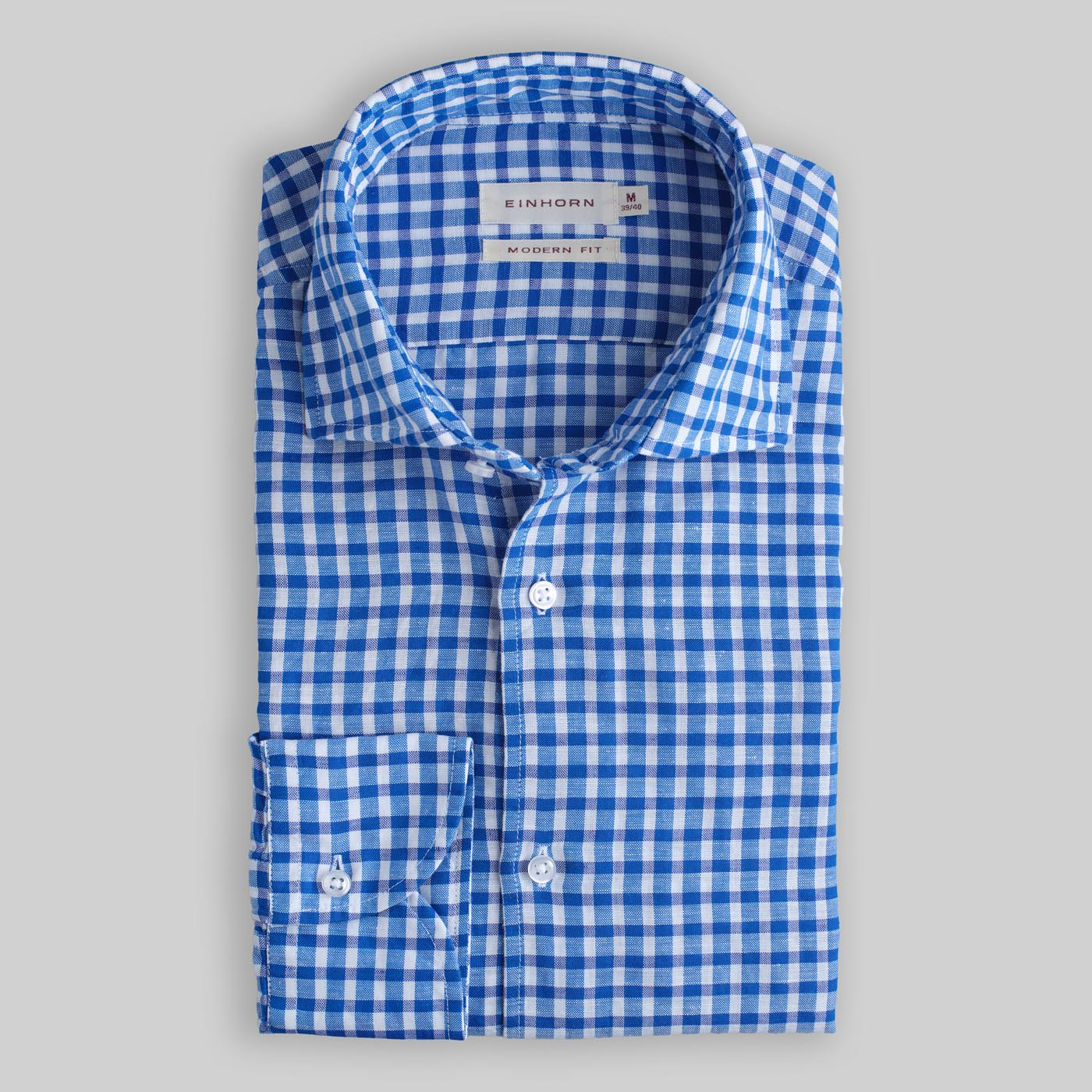 Hemd Modern Fit Vichy Blau aus Leinen.