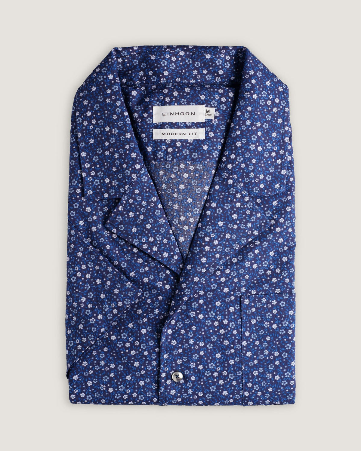 Resort-Hemd Gewaschen Print Blau/Beige – Detailansicht