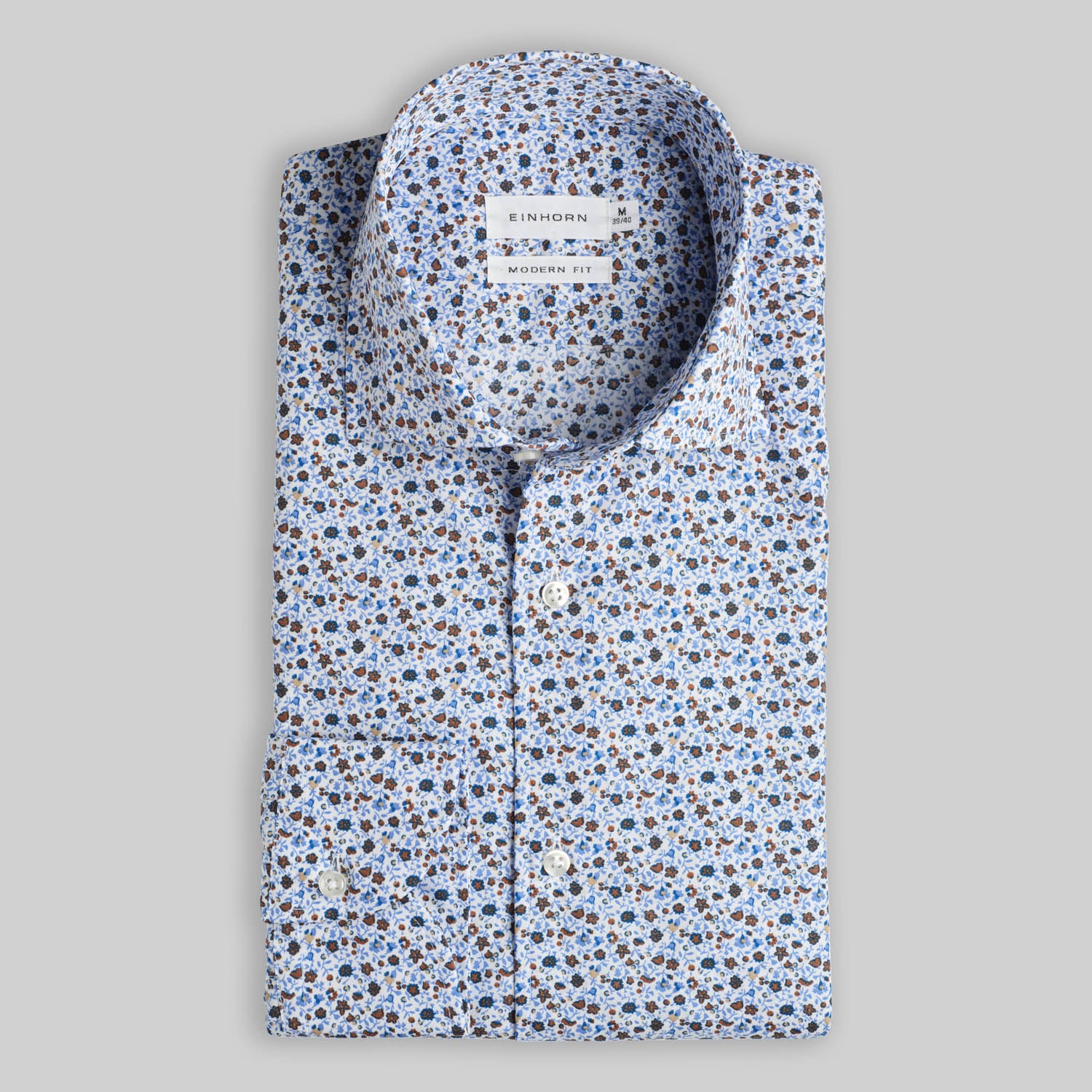 Hemd Modern Fit Gewaschen Floralem Print Hellblau / Weiss