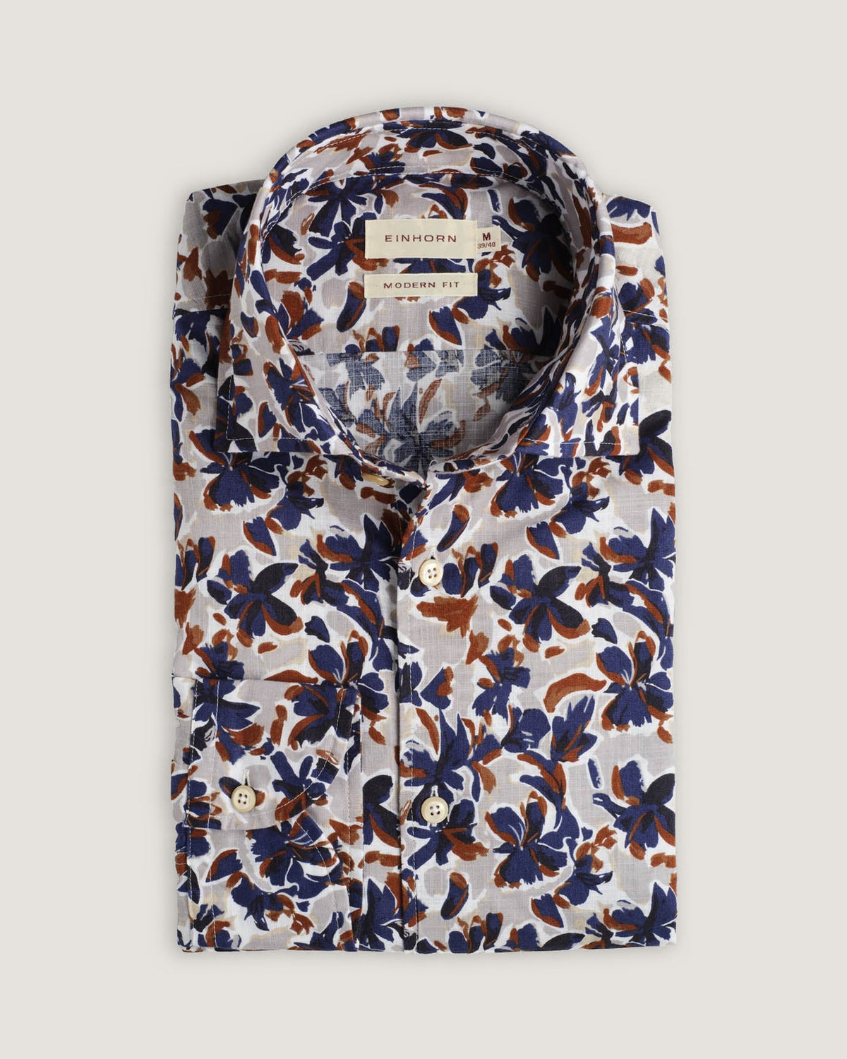 Hemd Modern Fit Gewaschen Blumenprint Navy/Rot – Detailansicht