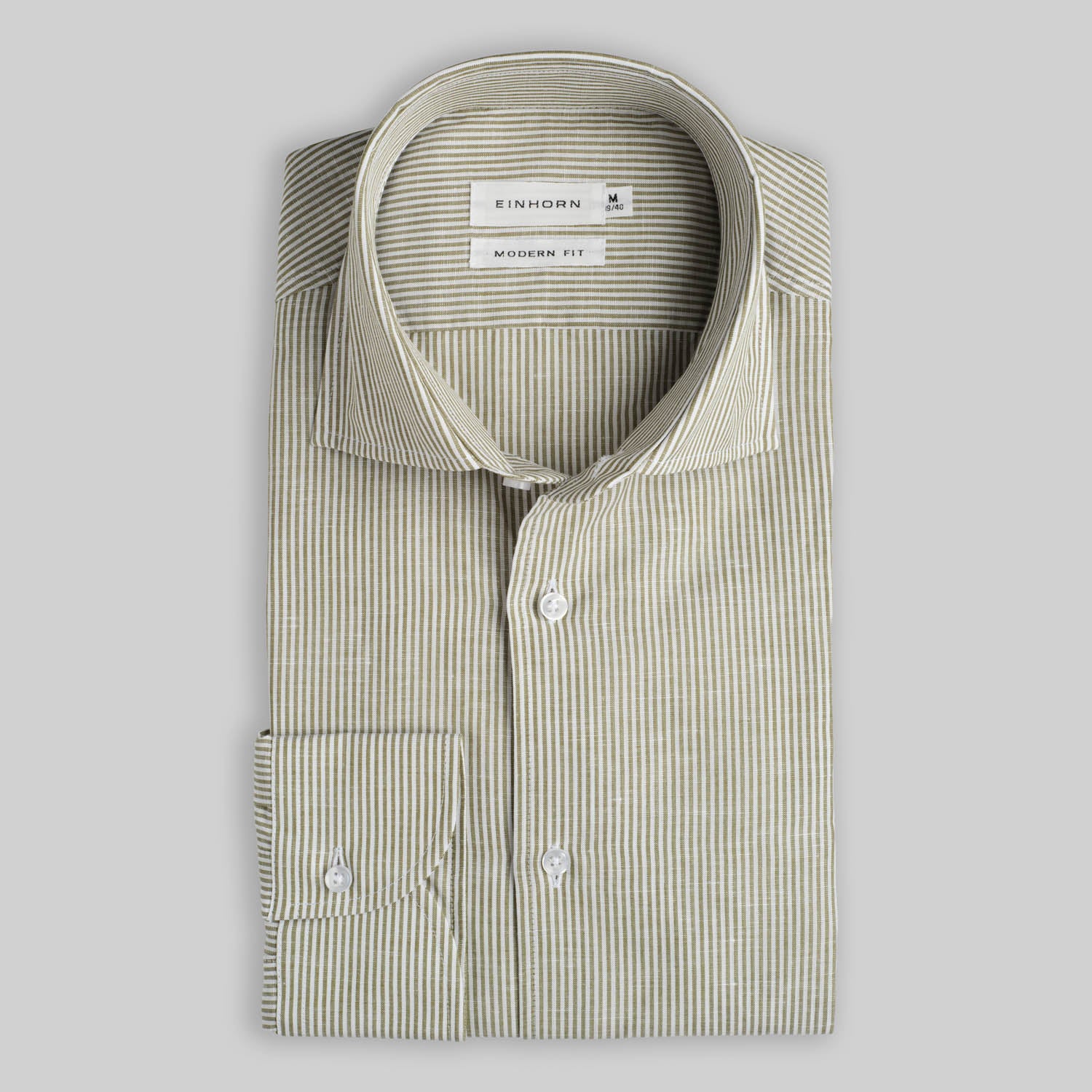Hemd Modern Fit Leinen Streifen Grün