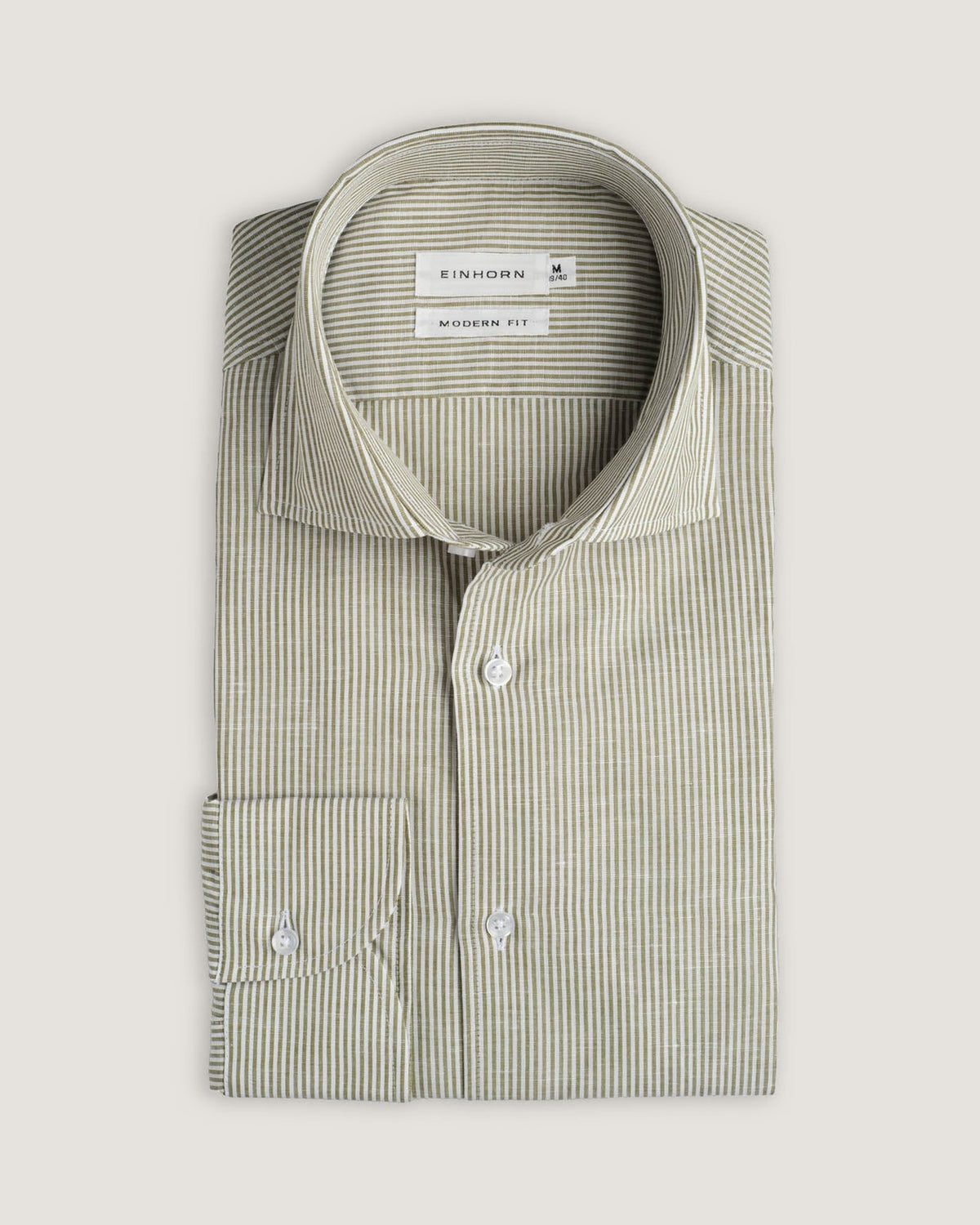 Leinenhemd Modern Fit Grün Gestreift