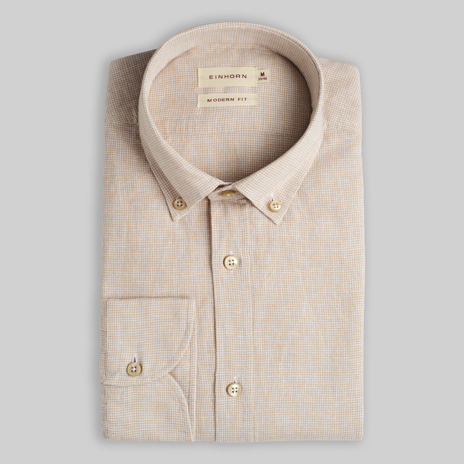 Hemd Modern Fit Leinen Mini Check Beige