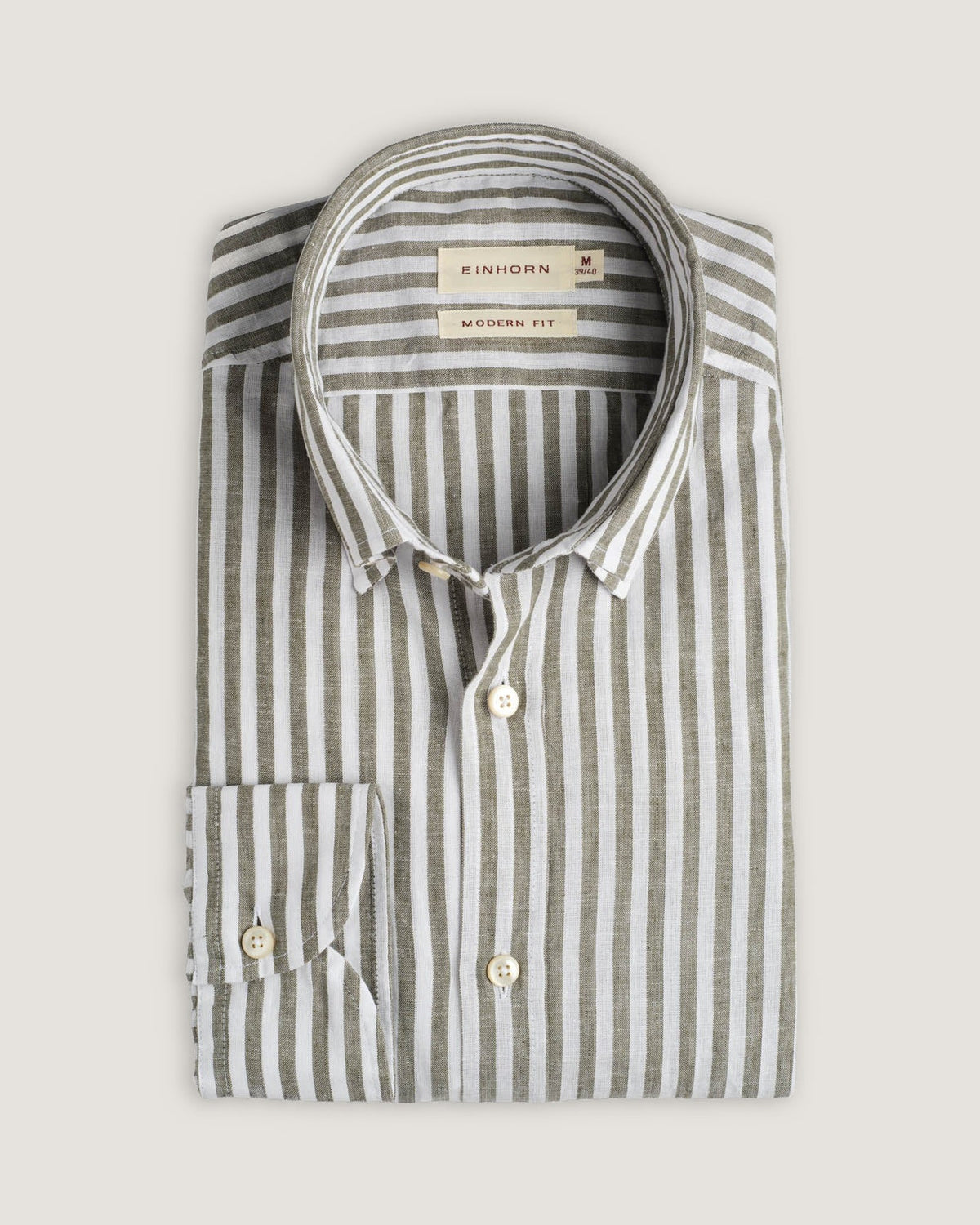 Leinenhemd Modern Fit Button Down Olive Gestreift