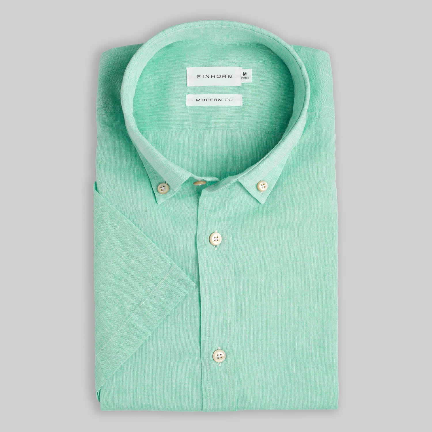 Kurzarmhemd Modern Fit mit Button Down Leinen Grün