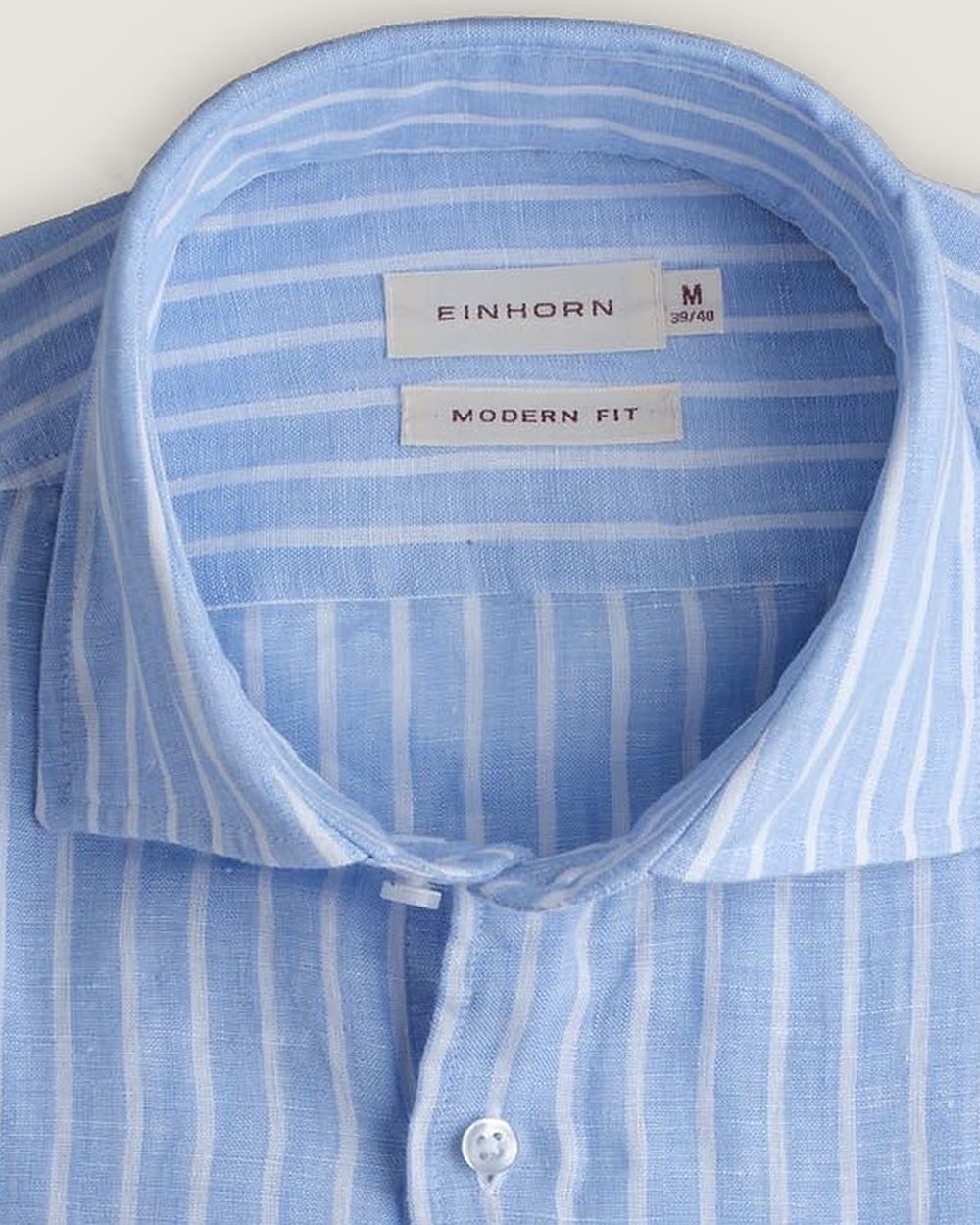 Leinenhemd Modern Fit Hellblau Gestreift, Detail Kragen