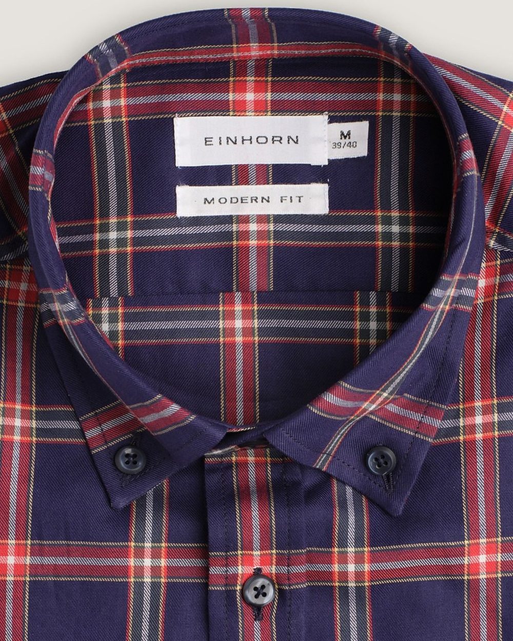 Flanellhemd Modern Fit Tartan Blau, Detail Kragen