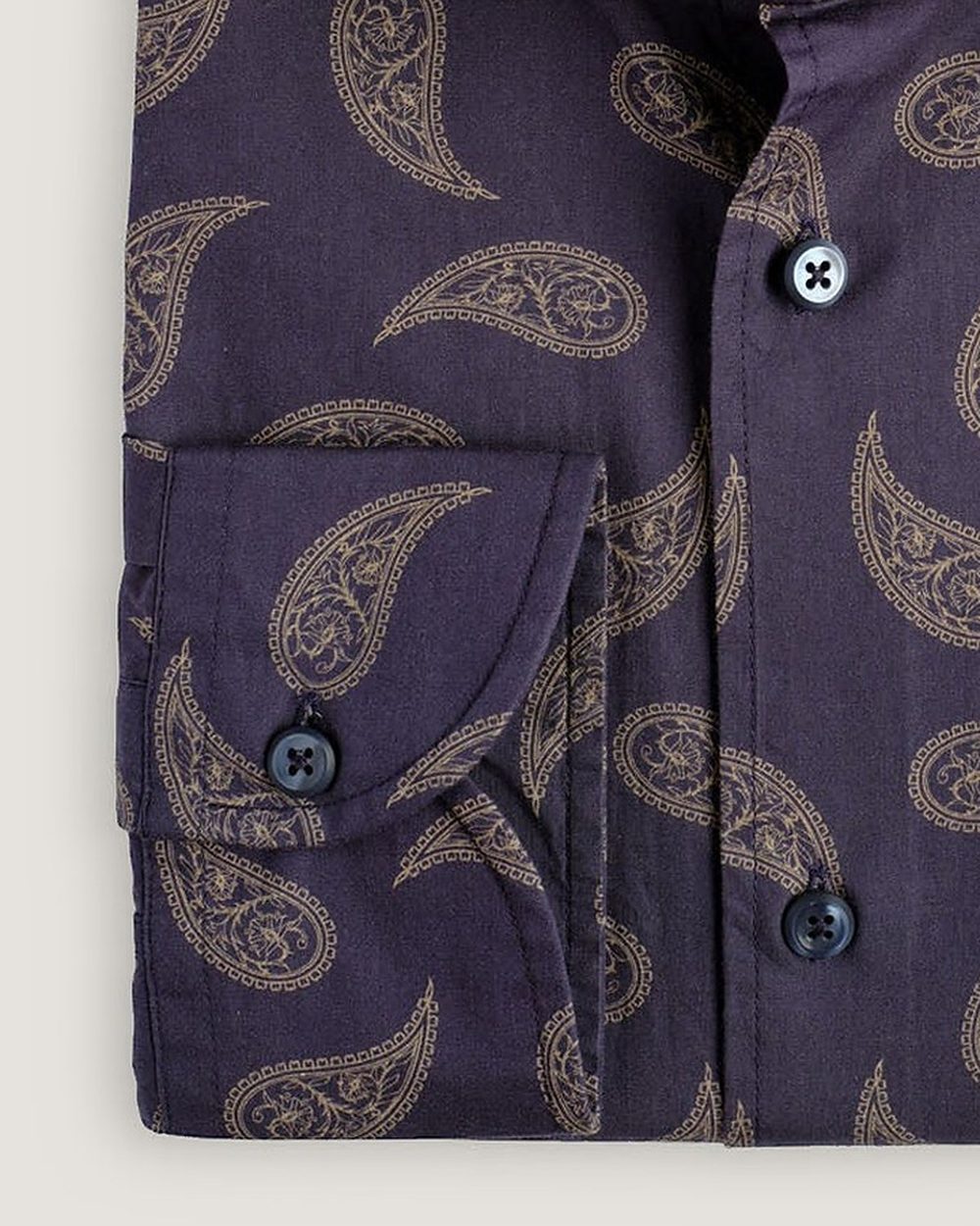Hemd Modern Fit Paisley Blau, Detail Manschette und Stoff