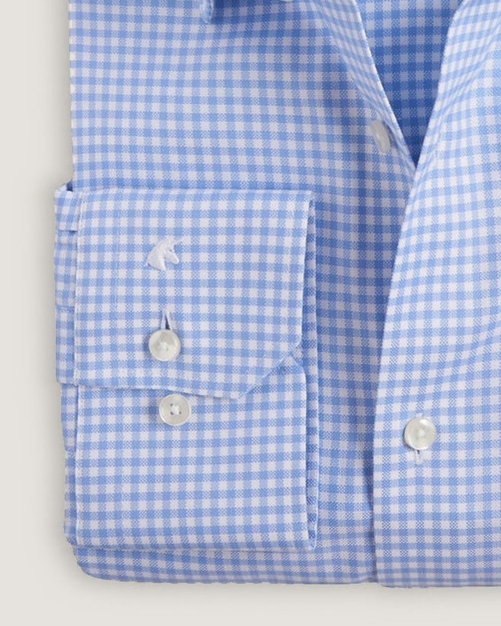 Hemd Modern Fit Easy Iron Blau Kariert, Detail Manschette und Stoff