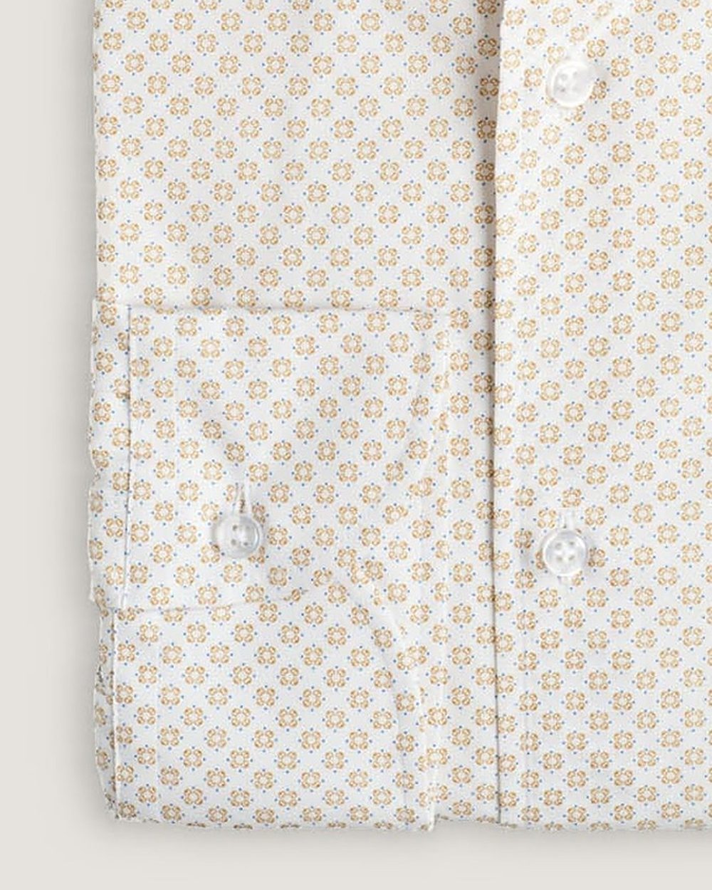 Hemd Modern Fit Gewaschen Blumenprint Beige/Weiss, Detail Manschette und Stoff