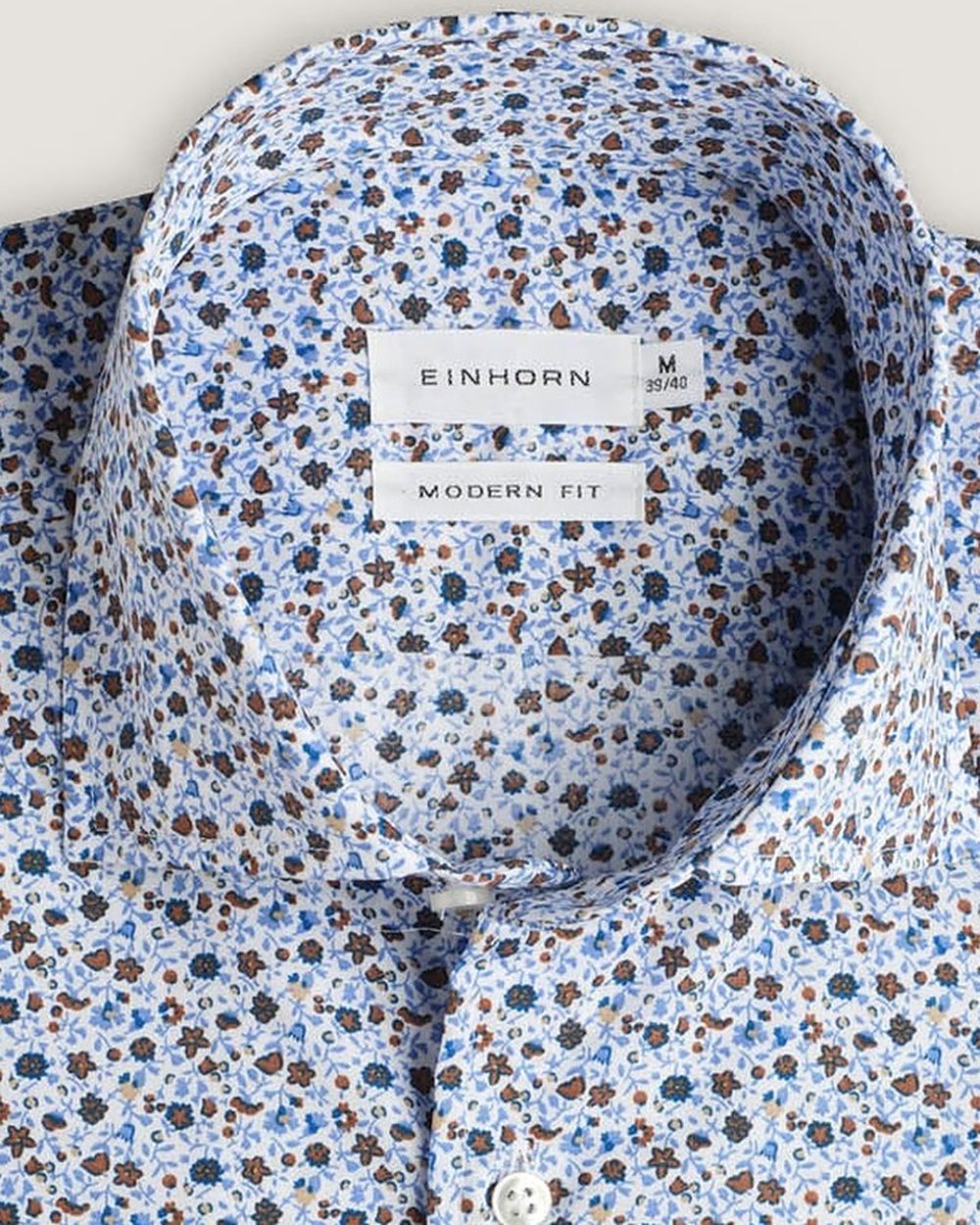 Hemd Modern Fit Gewaschen Blumenprint Hellblau/Weiss, Detail Kragen