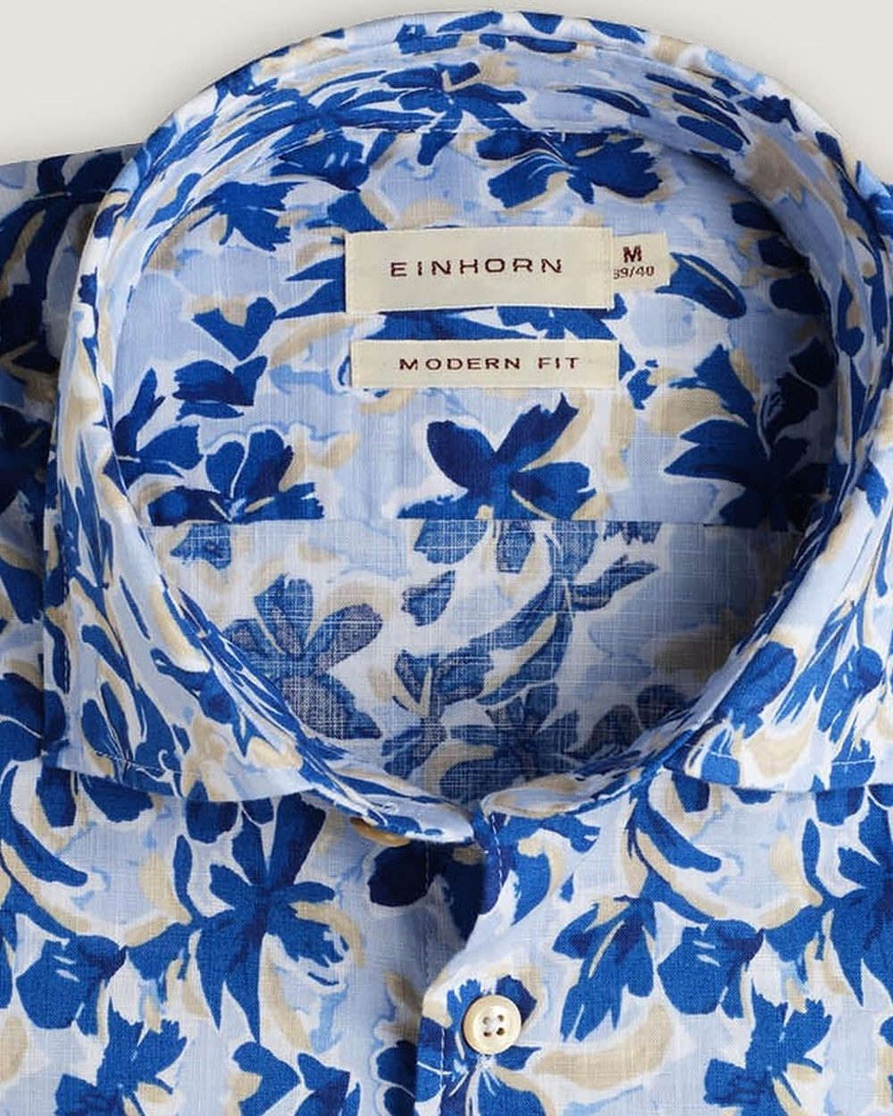 Hemd Modern Fit Gewaschen Blumenprint Navy/Blau, Detail Kragen