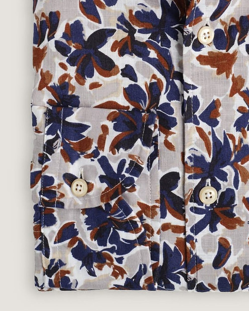 Hemd Modern Fit Gewaschen Blumenprint Navy/Rot, Detail Manschette und Stoff