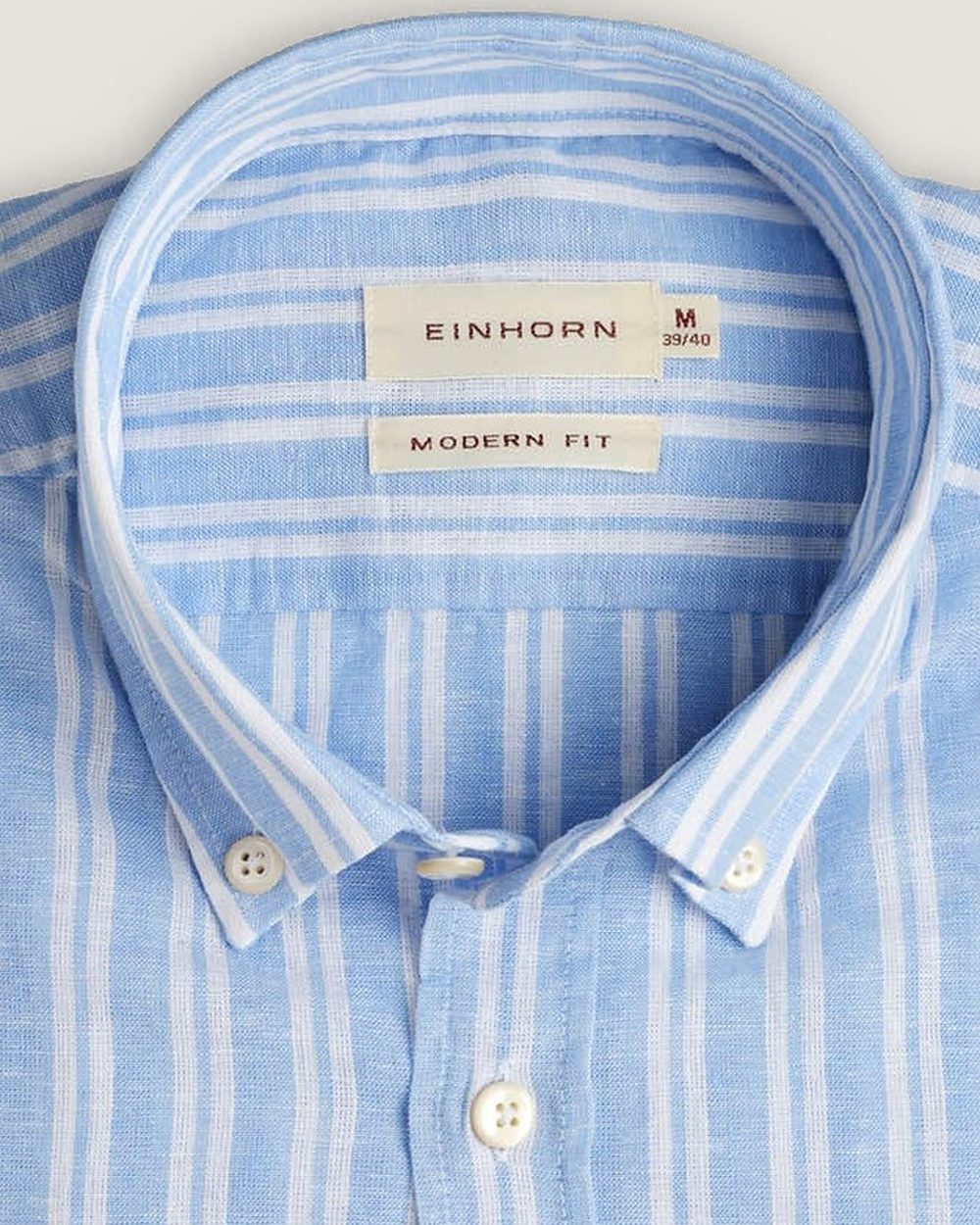 Leinenhemd Modern Fit Button Down Blau Gestreift, Detail Kragen