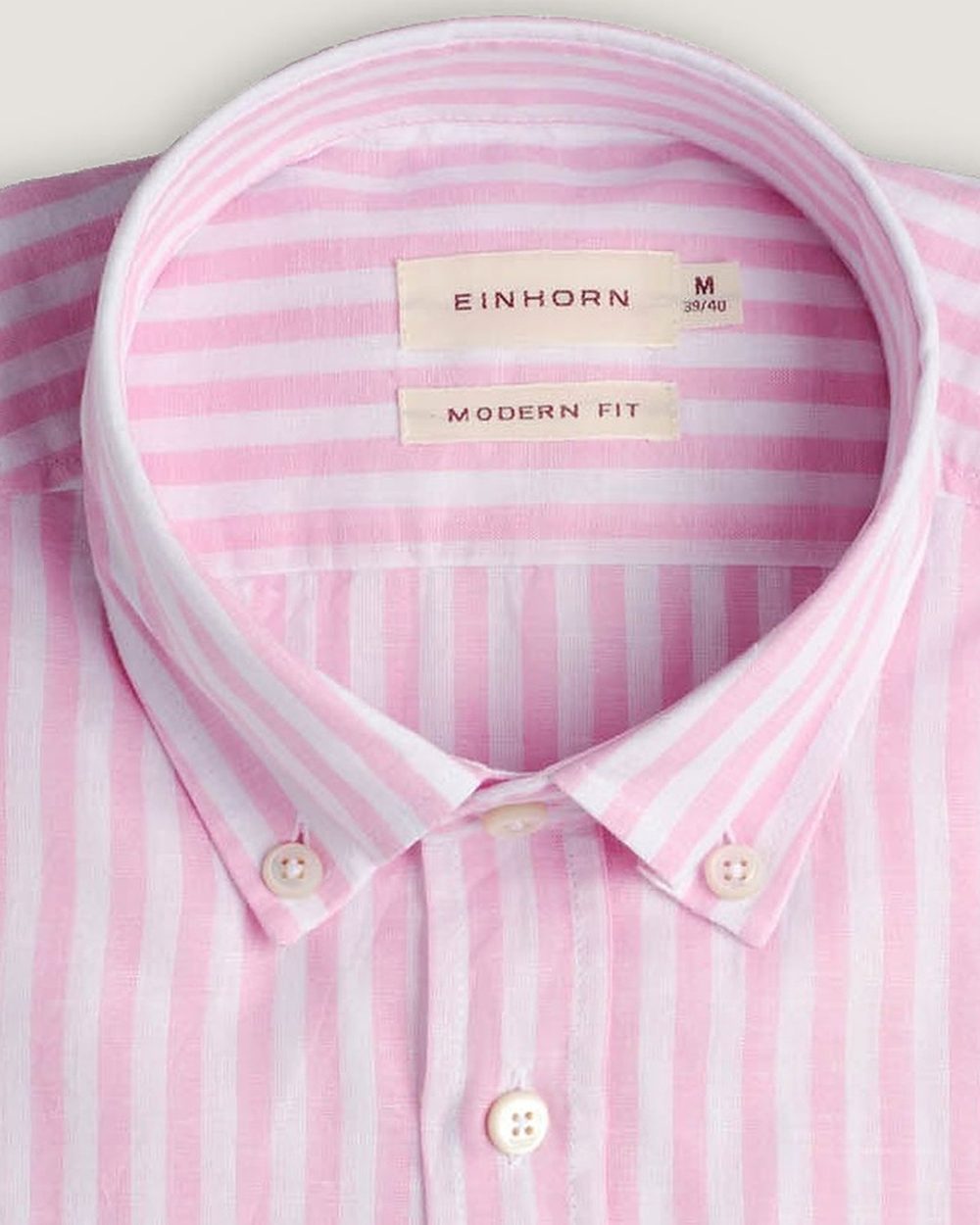 Leinenhemd Modern Fit Button Down Rosa Gestreift, Detail Kragen