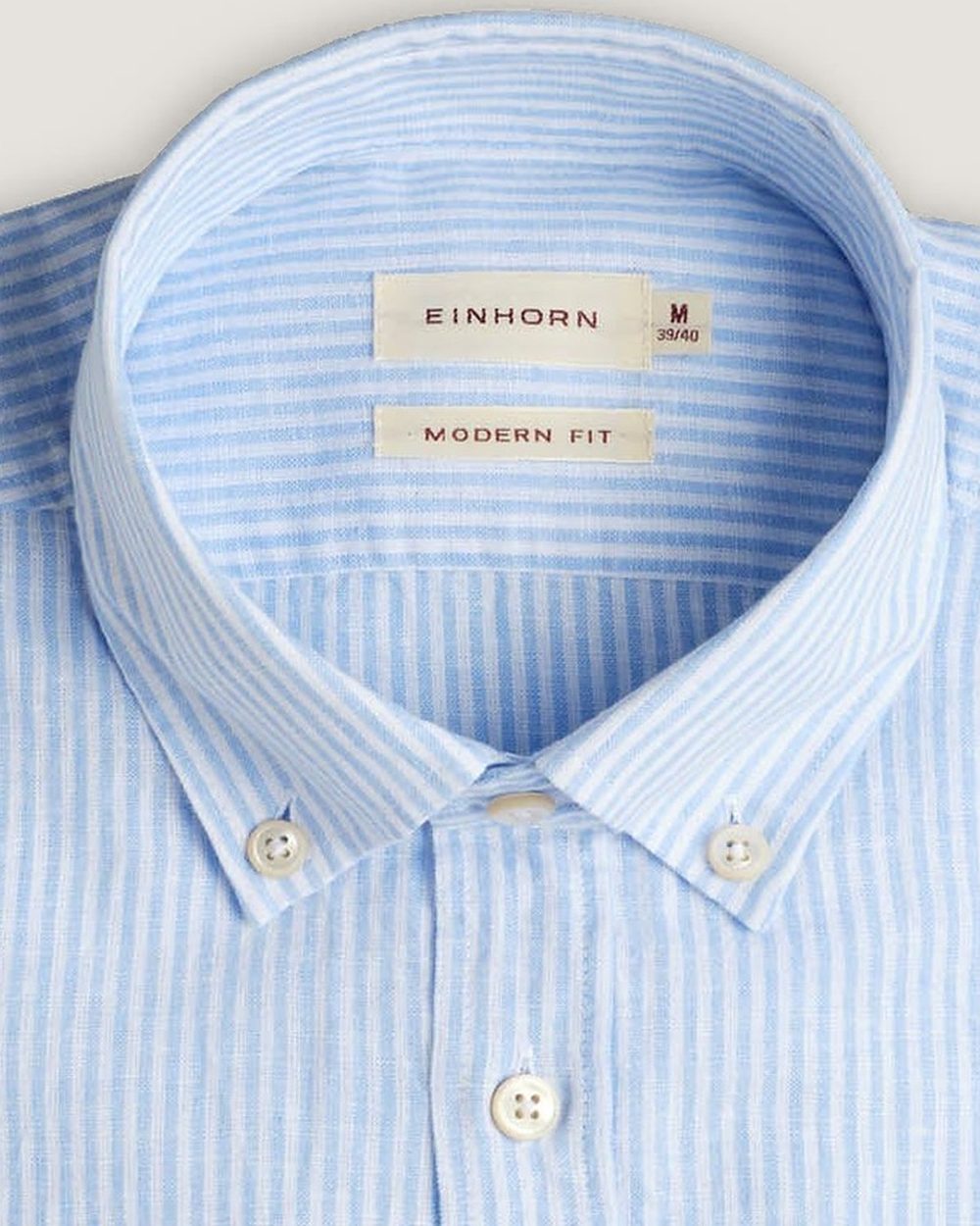 Leinenhemd Modern Fit Button Down Blau Gestreift, Detail Kragen