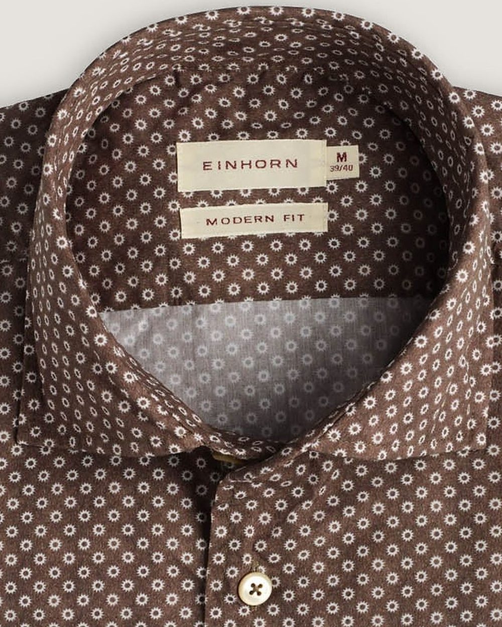 Hemd Modern Fit Gewaschen Print Braun/Weiss, Detail Kragen