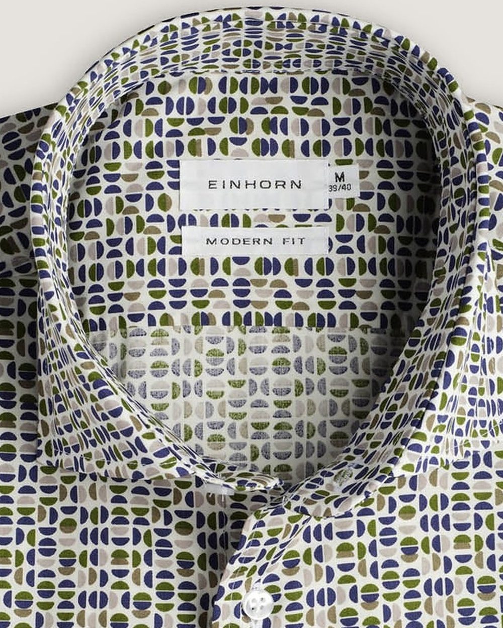 Hemd Modern Fit Gewaschen Print Navy/Grün, Detail Kragen