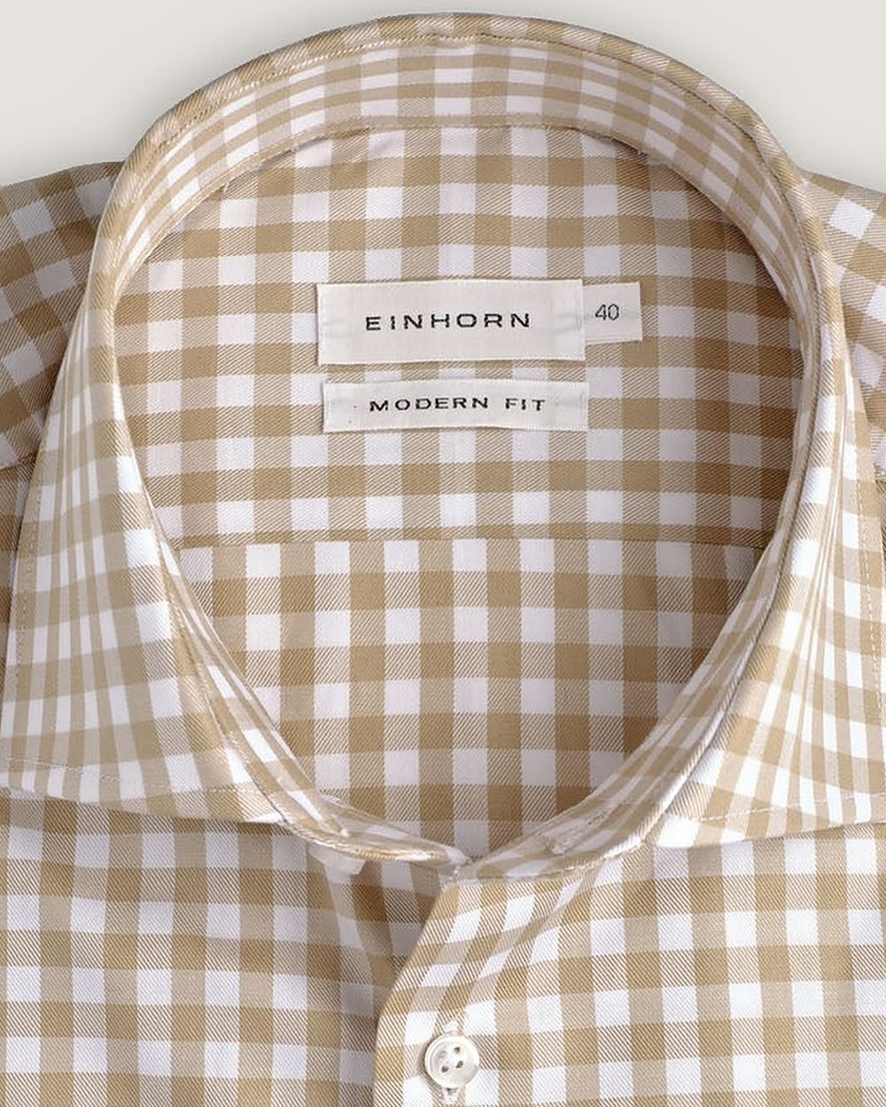 Hemd Modern Fit Twill Beige Kariert, Detail Kragen