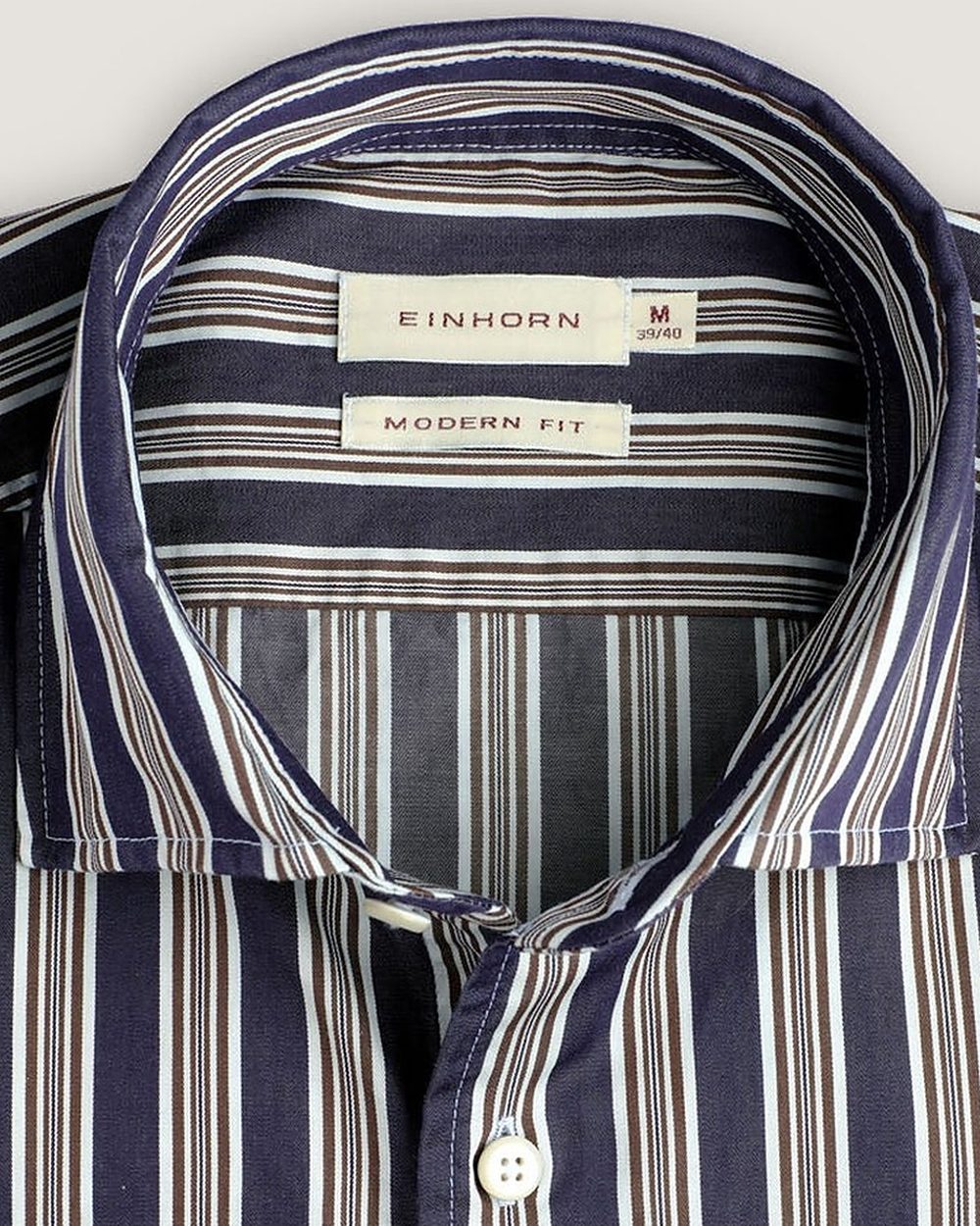 Hemd Modern Fit Navy/Braun Gestreift, Detail Kragen