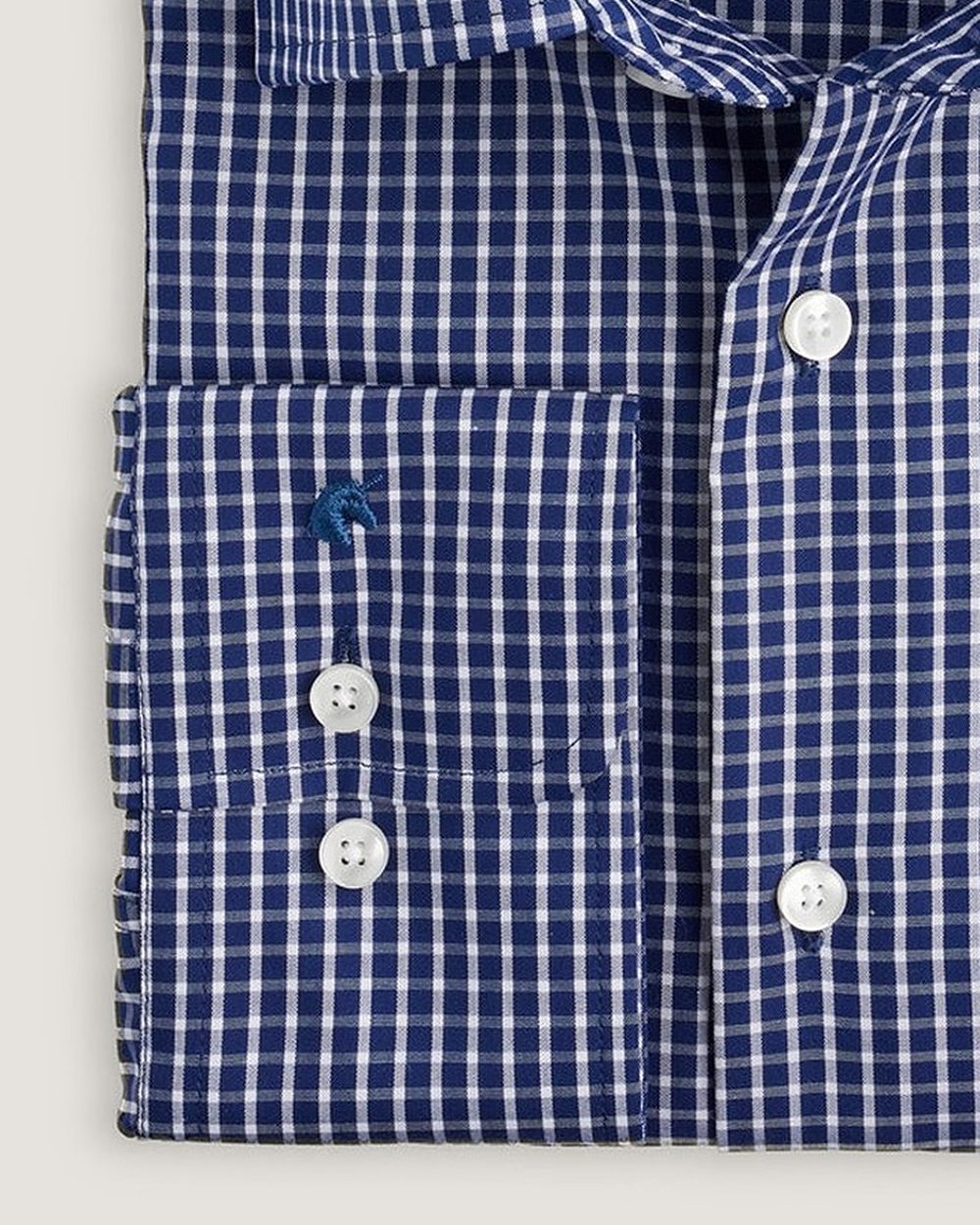 Hemd Regular Fit Non Iron Navy Kariert, Detail Manschette und Stoff
