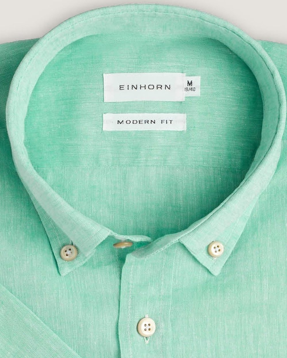 Kurzarm-Leinenhemd Modern Fit Button Down Grün, Detail Kragen