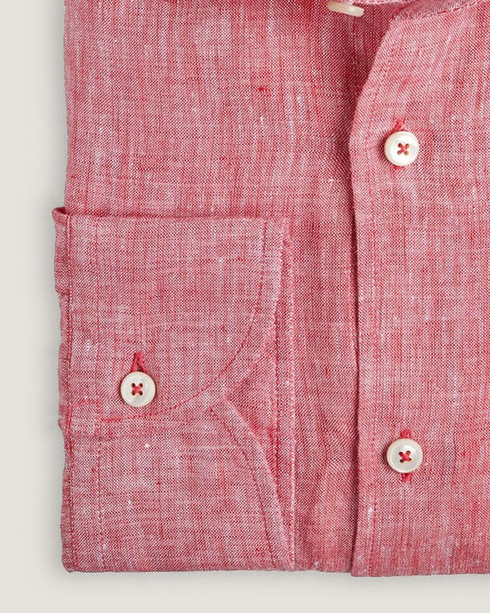 Leinenhemd Modern Fit Rot, Detail Manschette und Stoff