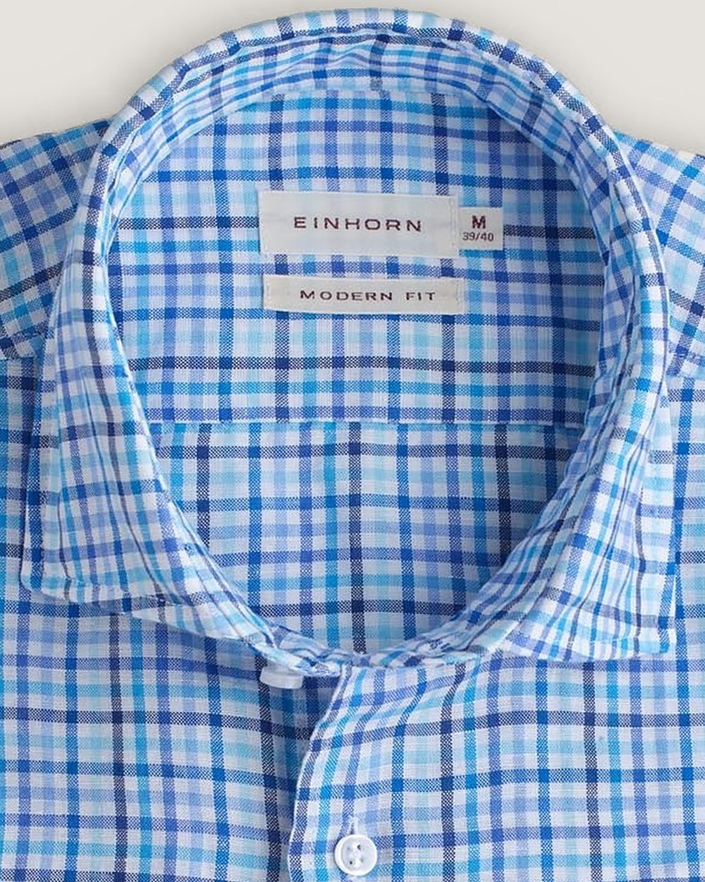 Hemd Modern Fit Leinenmix Blau Kariert, Detail Kragen