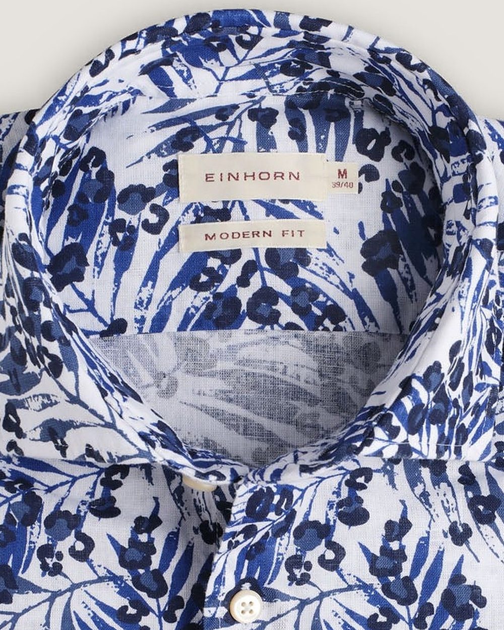 Hemd Modern Fit Blumenprint Blau, Detail Kragen