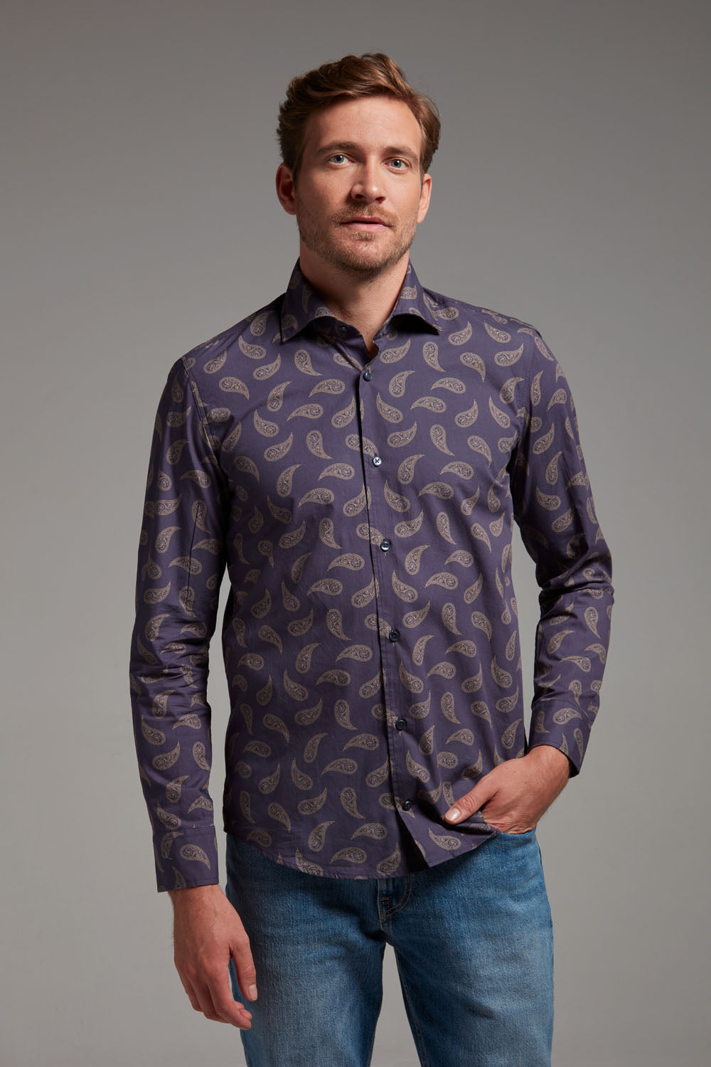 Hemd Modern Fit Print Paisley Blau