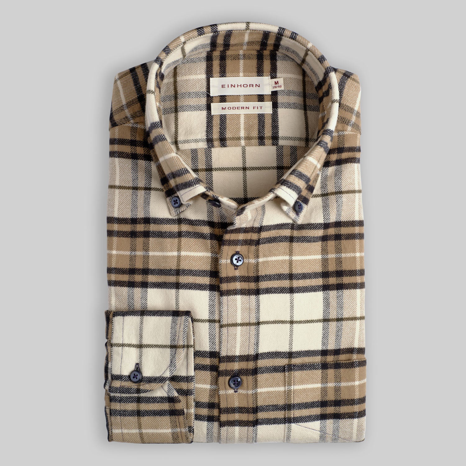 Flanellhemd Modern Fit Beige mit Brusttasche.
