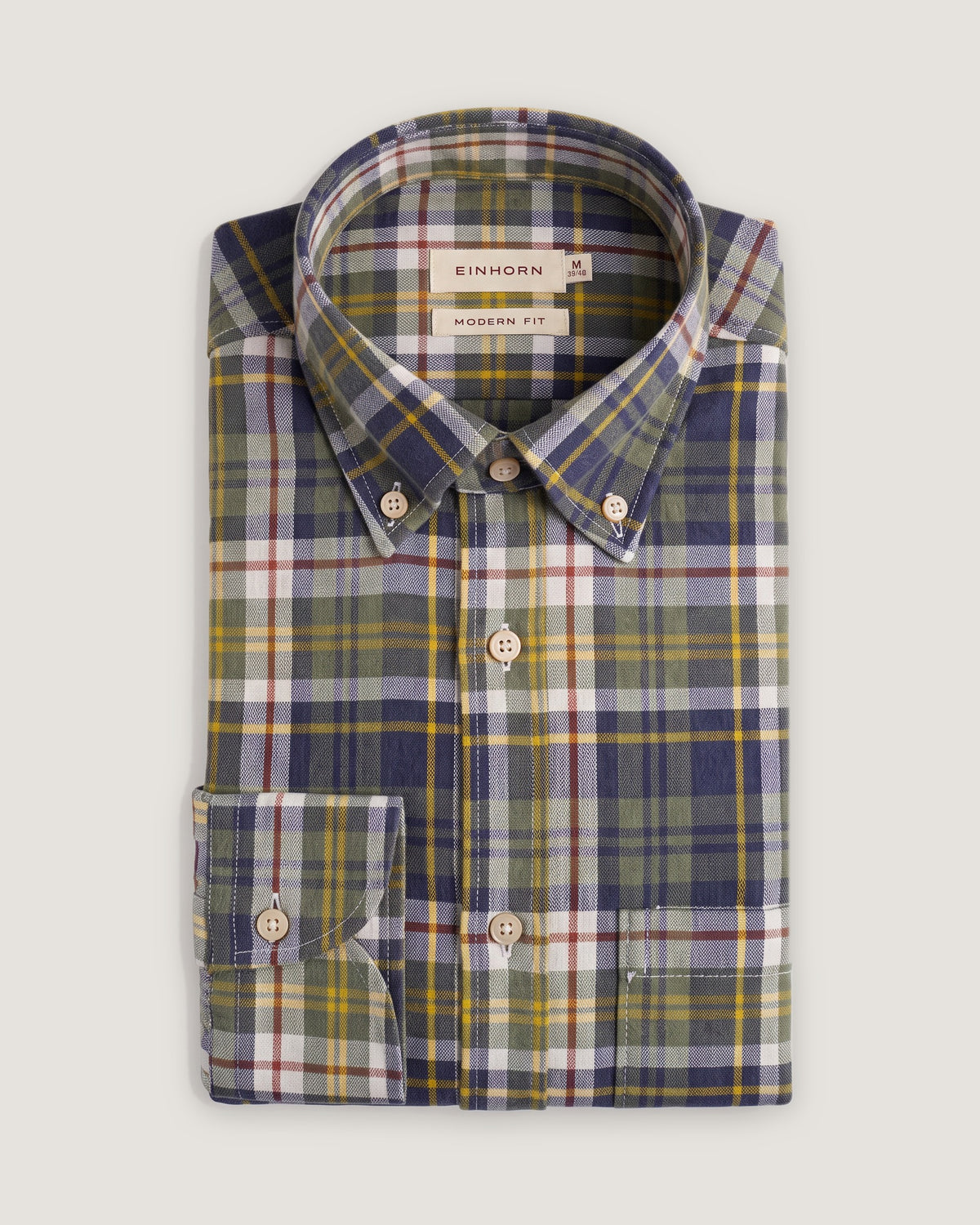 Hemd Modern Fit Flanell Check Grün mit Button Down und Brusttasche