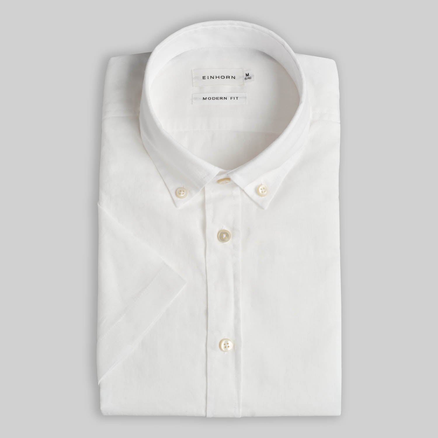 Kurzarmhemd Modern Fit mit Button Down Leinen Weiss