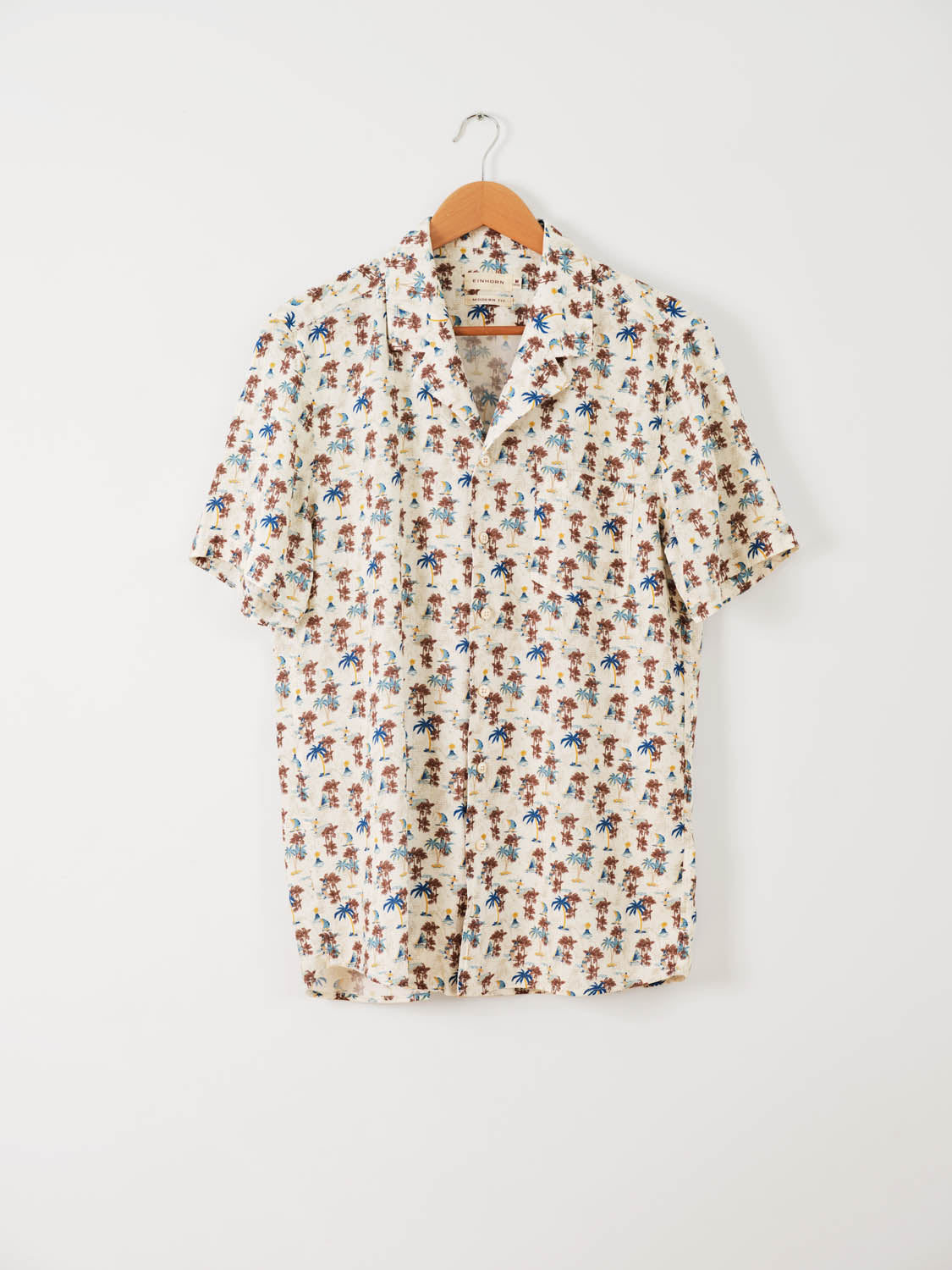 Resort Shirt Gewaschen Palmen Print Grün/ Weiss