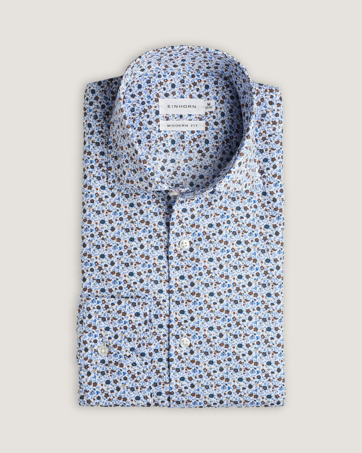 Hemd Modern Fit Gewaschen Blumenprint Hellblau/Weiss – Detailansicht