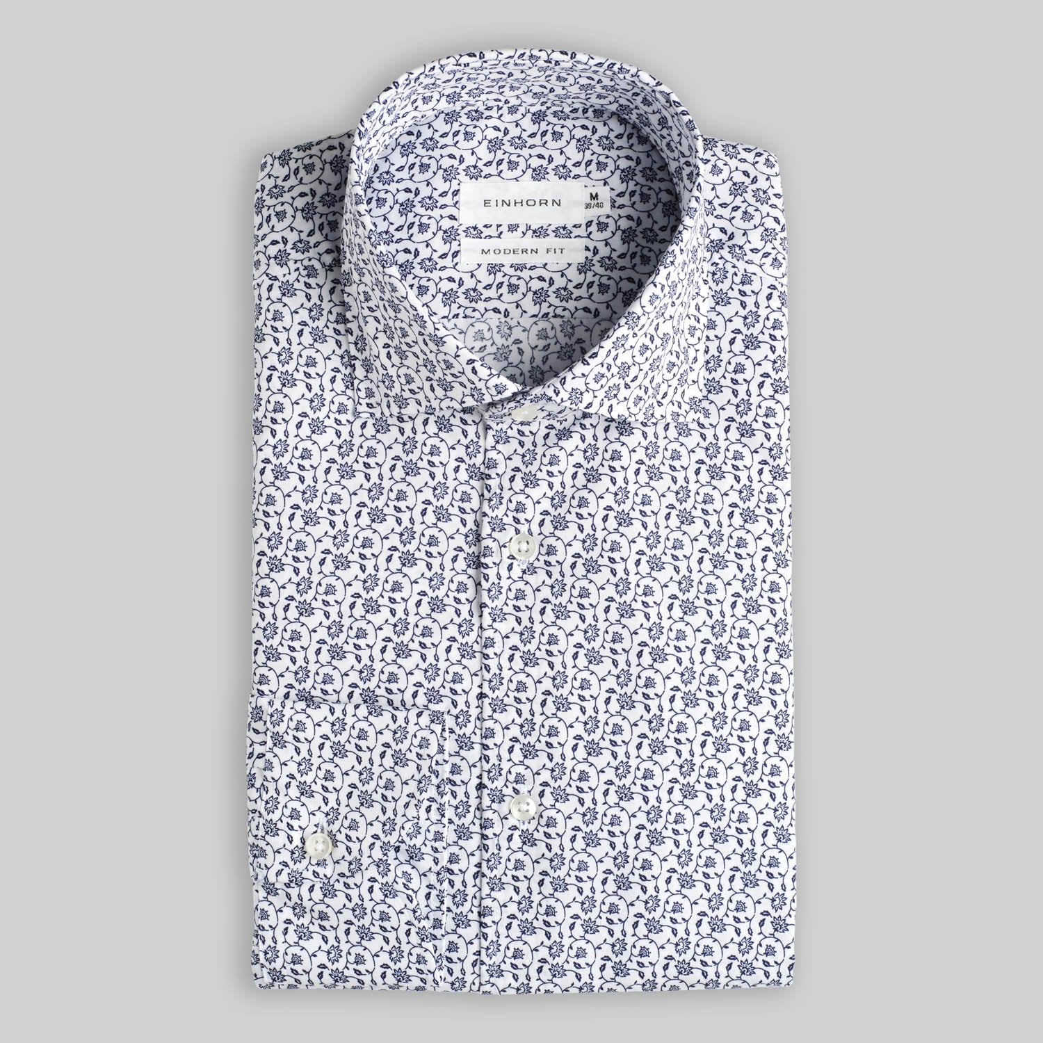 Hemd Modern Fit Gewaschen Floralem Print Navy / Weiss