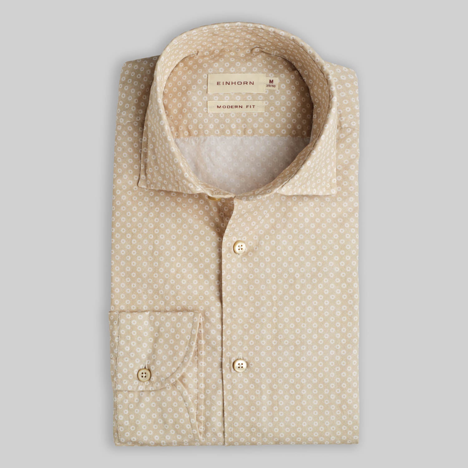 Hemd Modern Fit Gewaschen Print Beige / Weiss