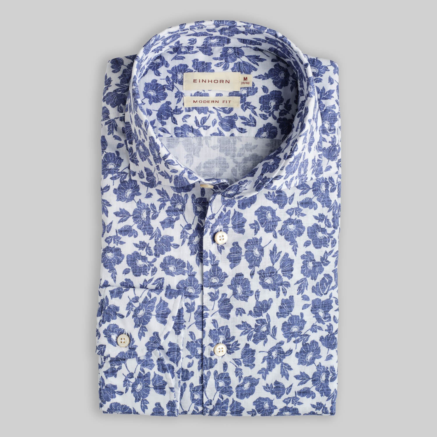 Hemd Modern Fit Gewaschen Floralem Print Navy / Weiss