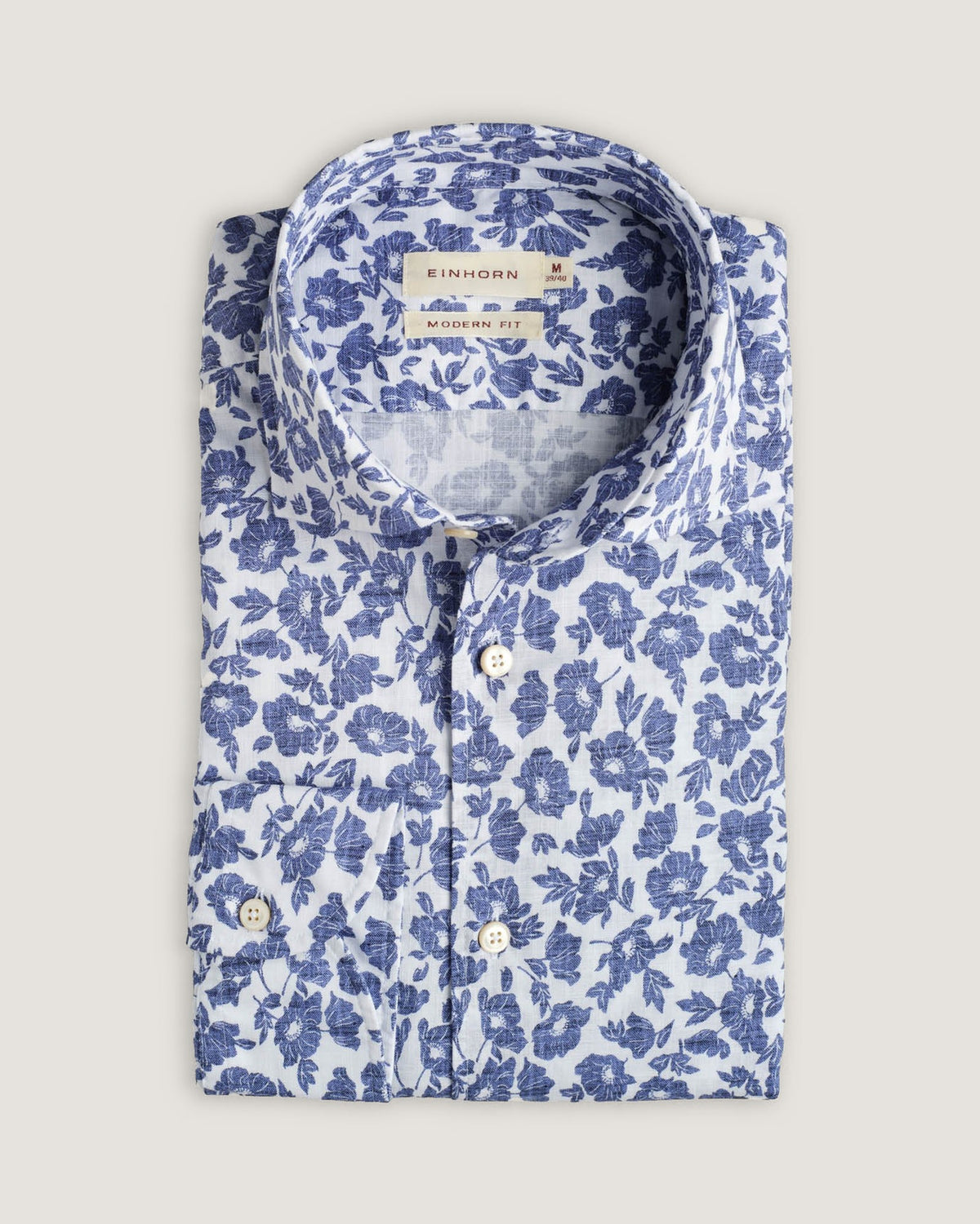 Hemd Modern Fit Gewaschen Blumenprint Navy/Weiss