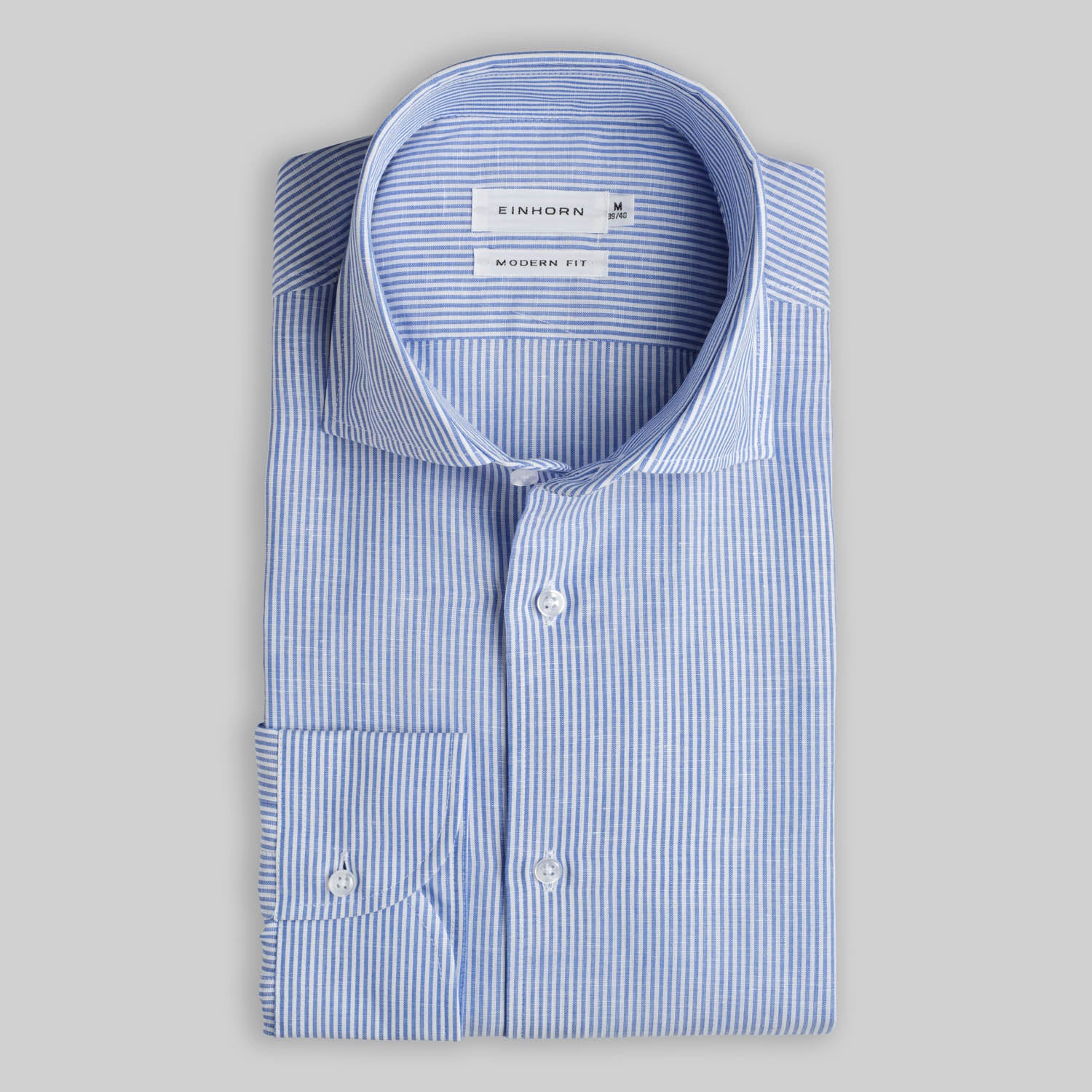 Hemd Modern Fit Leinen Streifen Blau