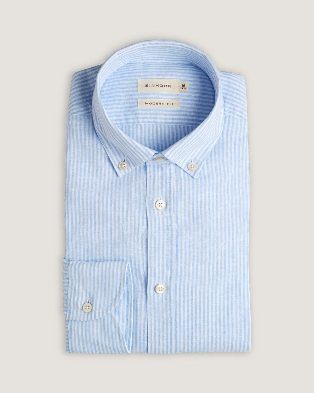 Leinenhemd Modern Fit Button Down Blau Gestreift – Detailansicht