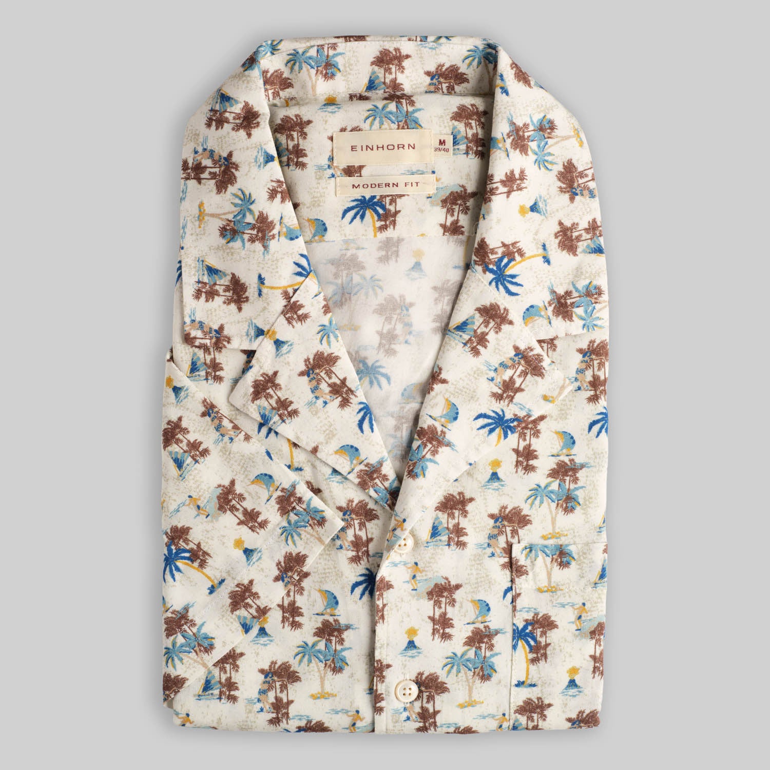 Resort Shirt Gewaschen Palmen Print Grün/ Weiss