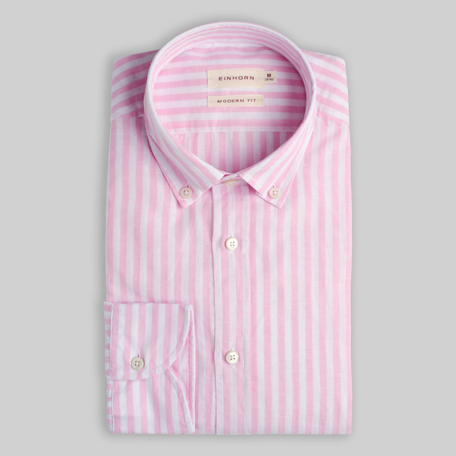 Hemd Modern Fit Leinen Button Down Streifen Rosa