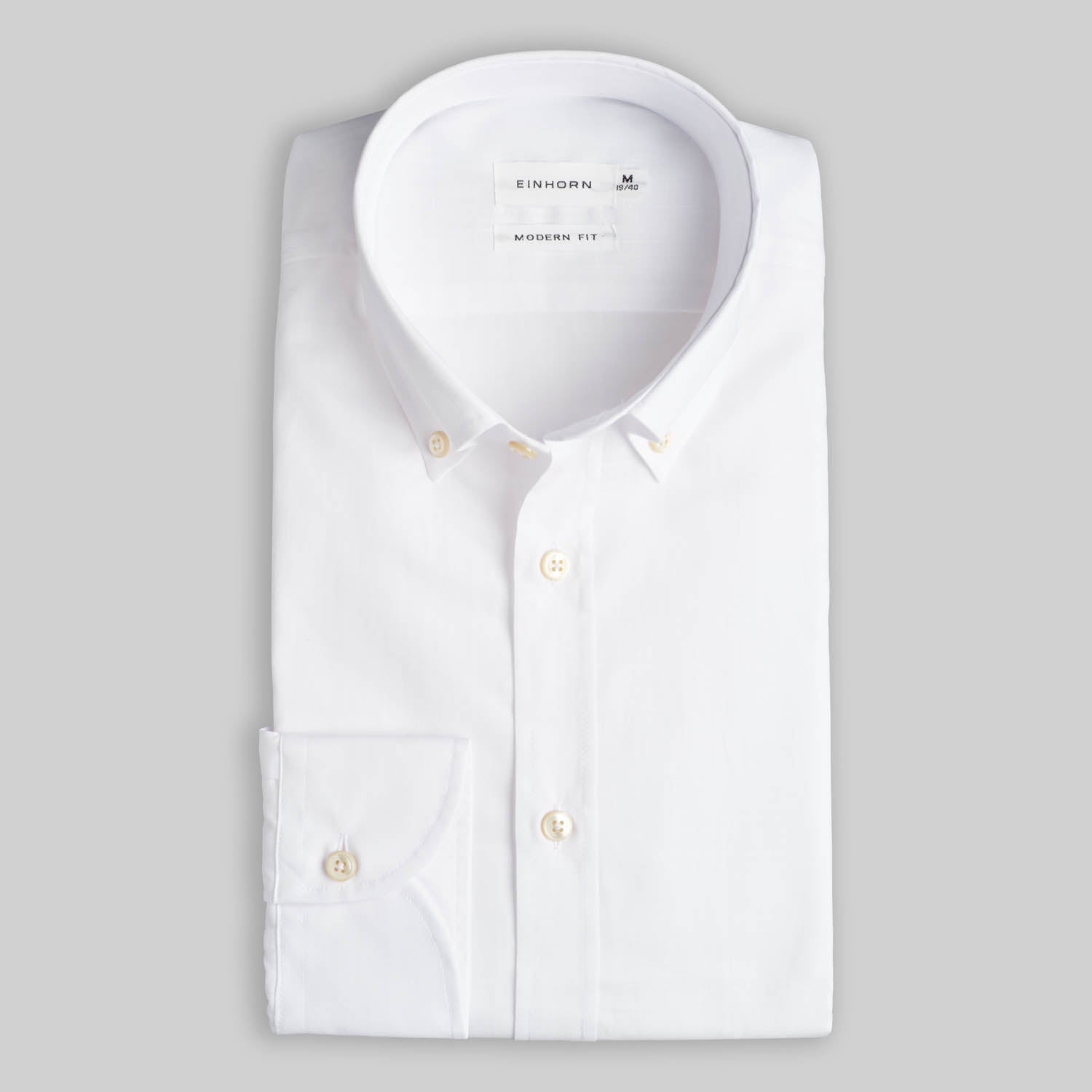 Hemd Modern Fit Gewaschen Uni Weiss mit Button Down