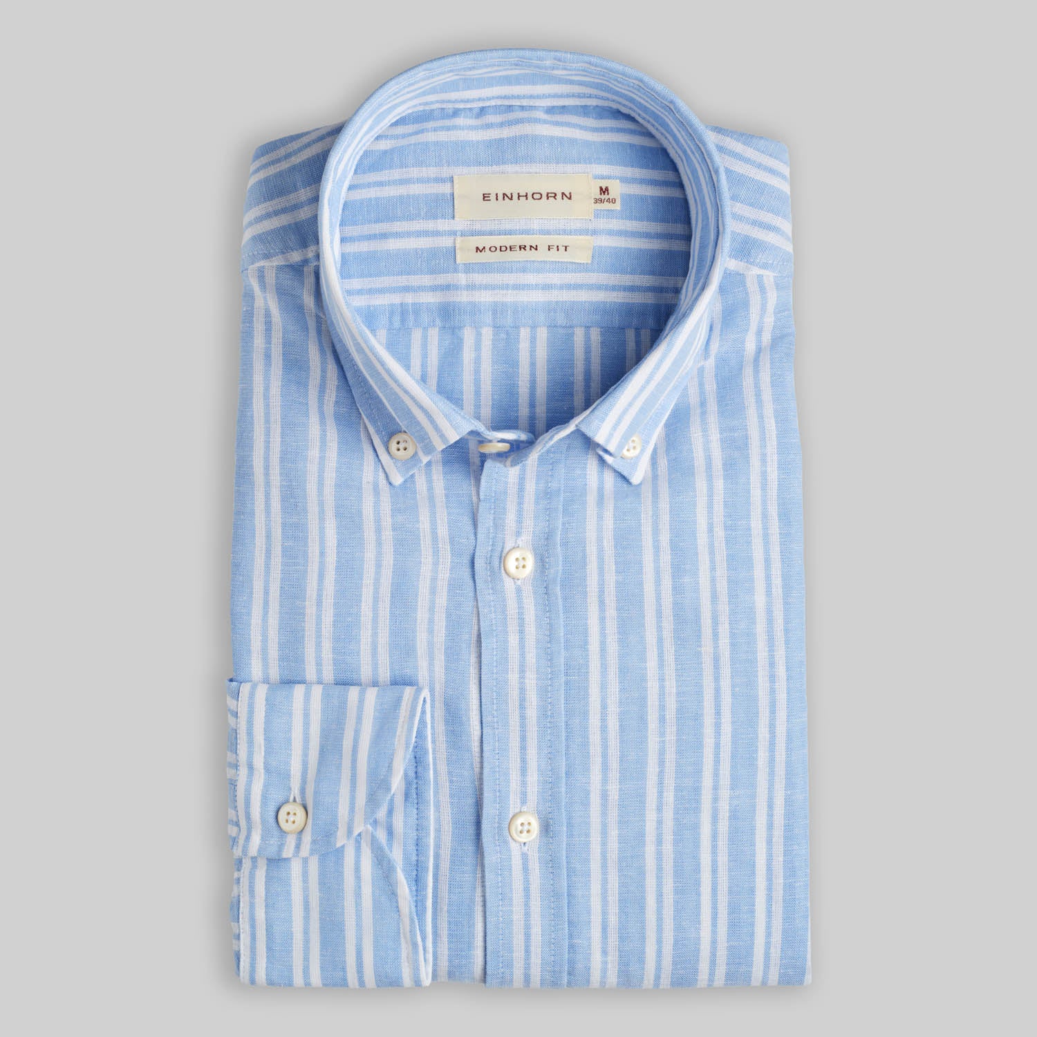 Hemd Modern Fit Leinen Button Down Streifen Blau